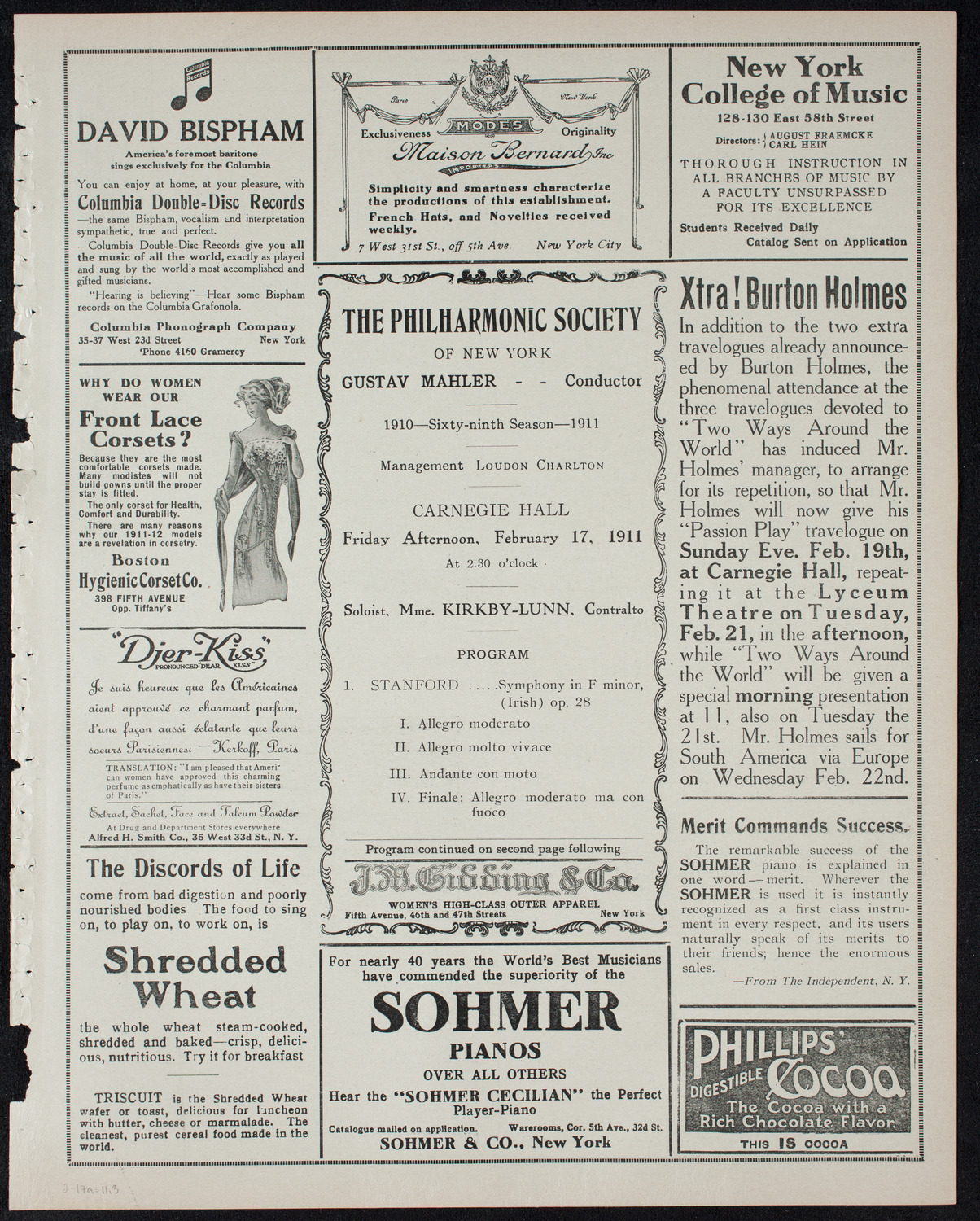 New York Philharmonic, February 17, 1911, program page 5