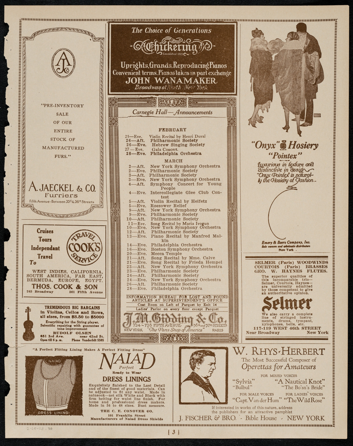 Fritz Kreisler, Violin, February 25, 1922, program page 3