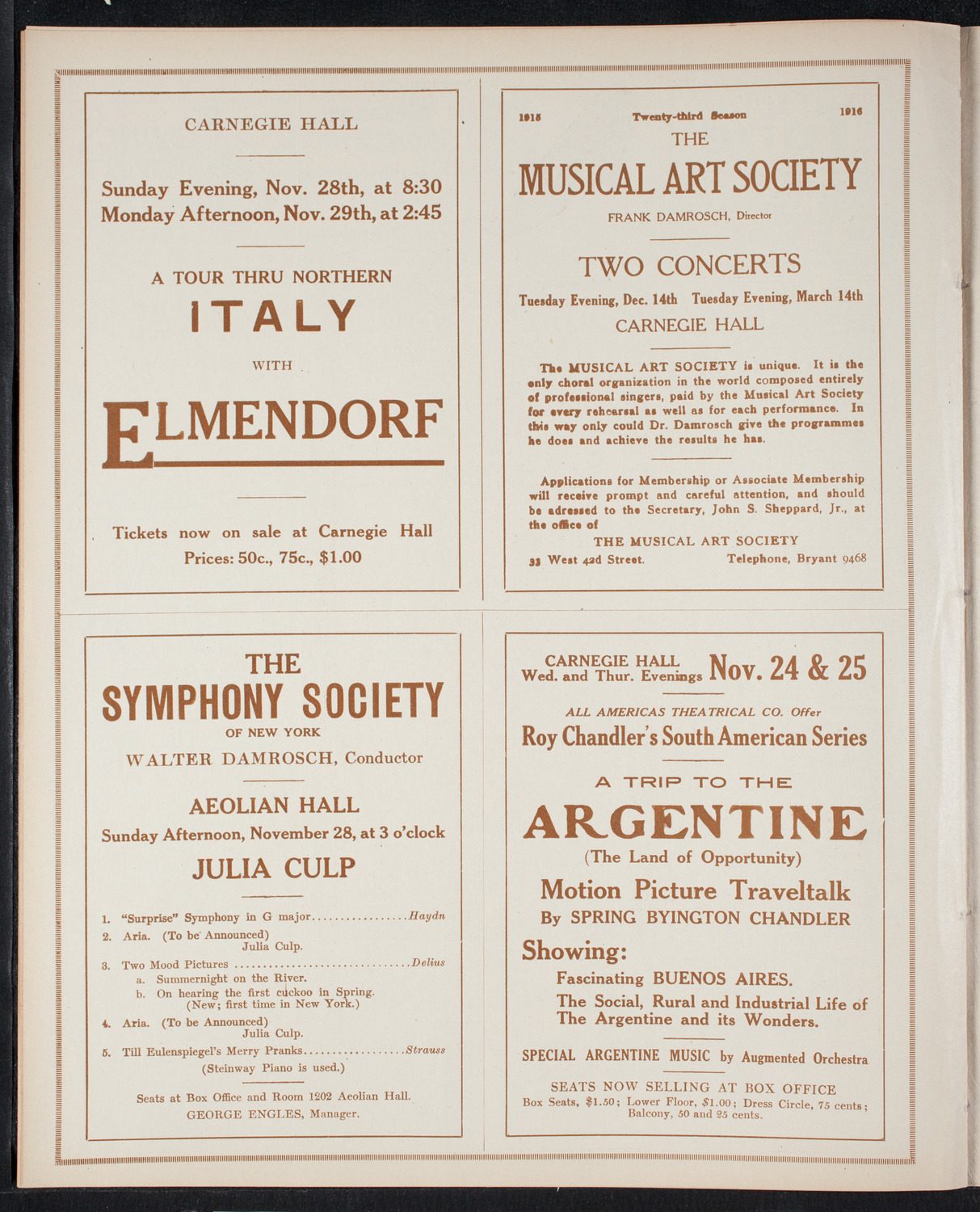 Elmendorf Lecture: Switzerland, November 22, 1915, program page 8