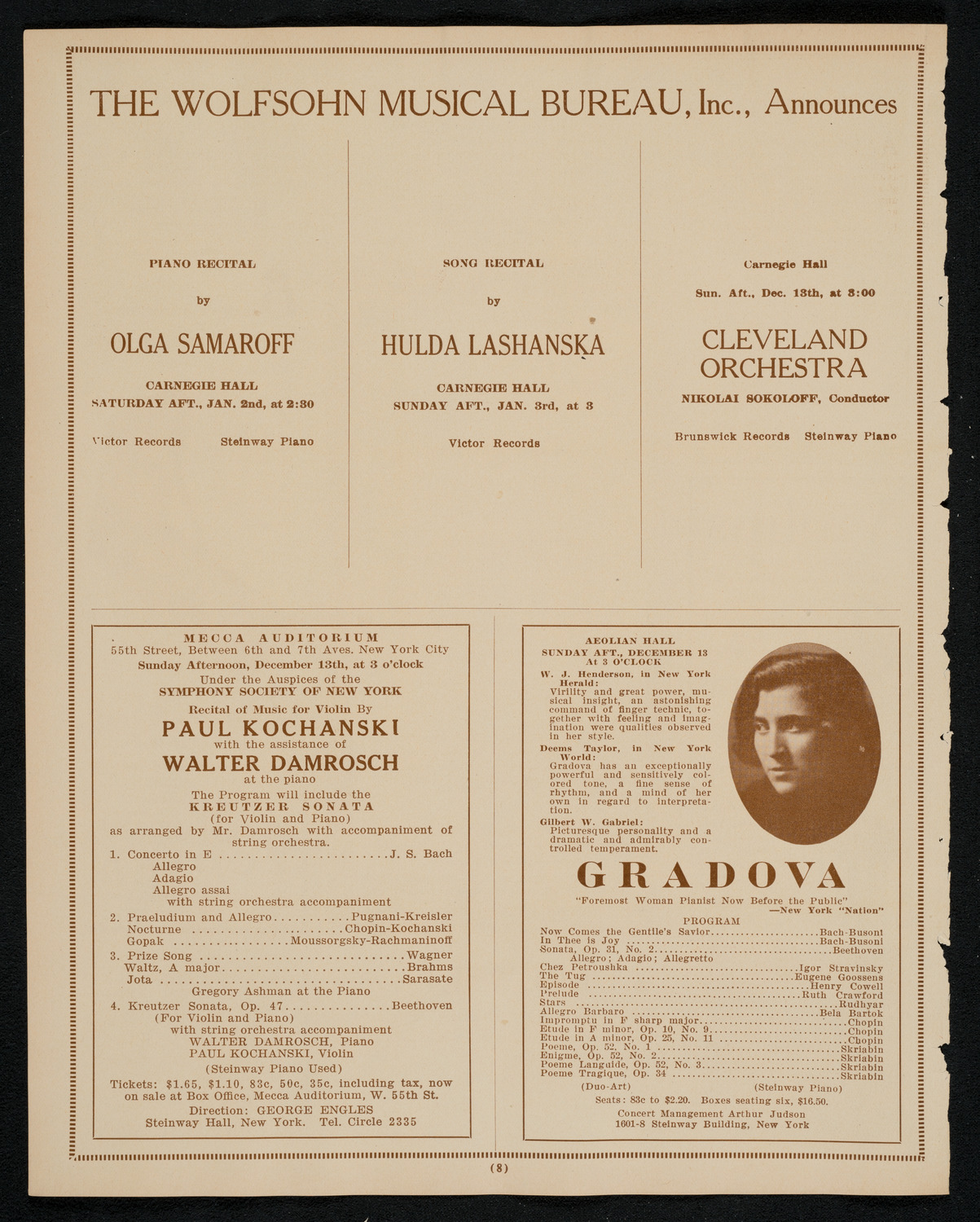 New York Philharmonic, December 10, 1925, program page 8