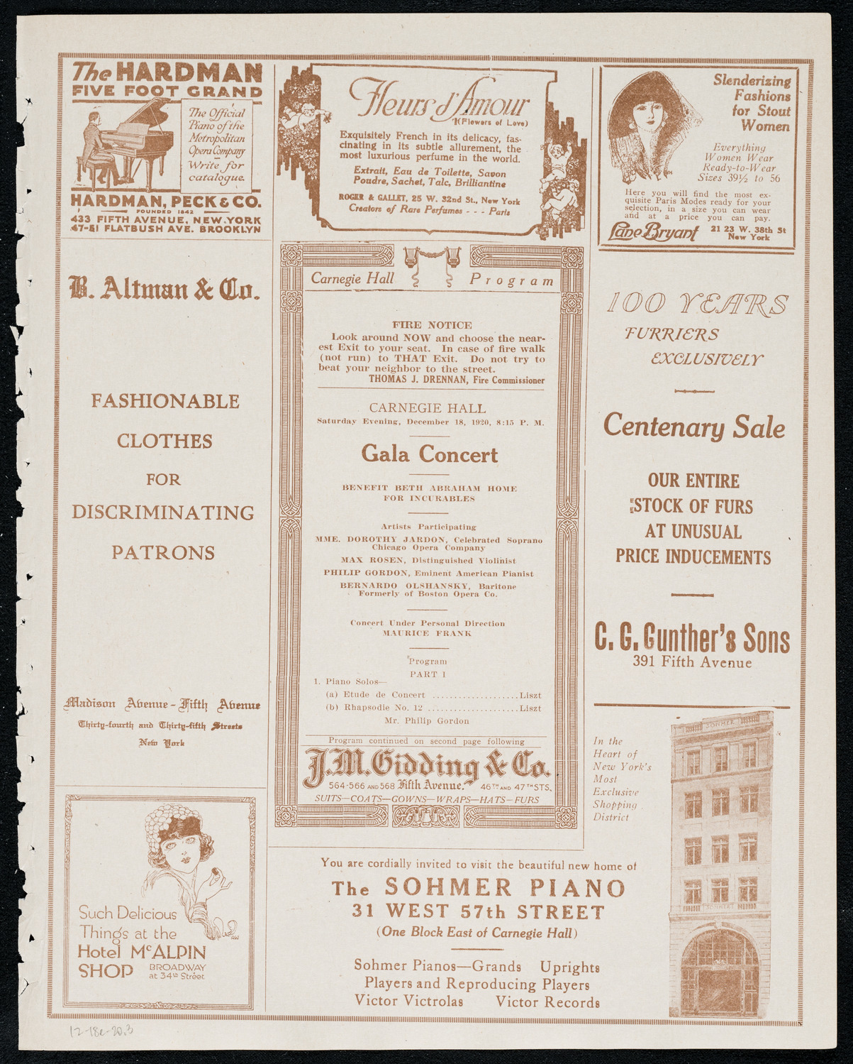 Benefit: Beth Abraham Home for Incurables, December 18, 1920, program page 5