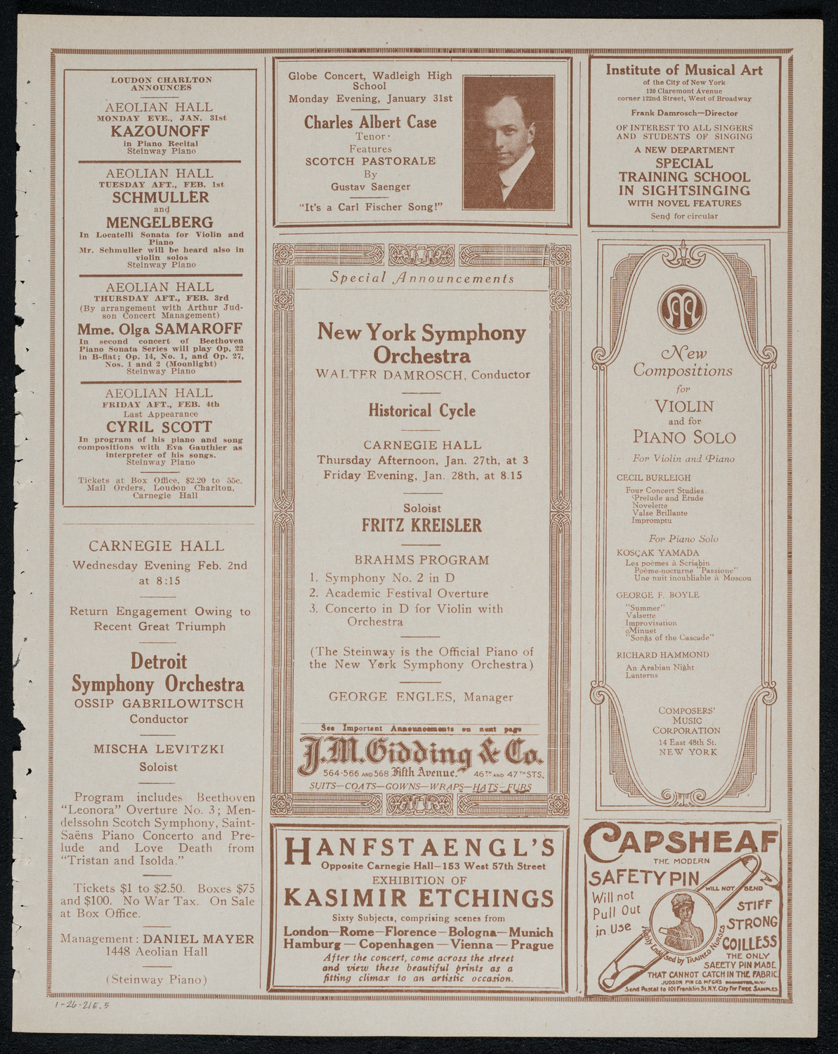 National Symphony Orchestra, January 26, 1921, program page 9