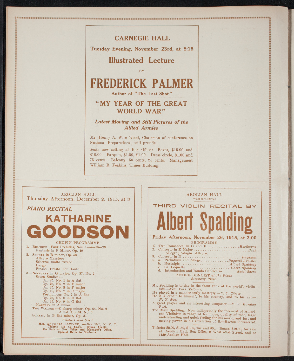 Lecture by Frederick Palmer, November 23, 1915, program page 10
