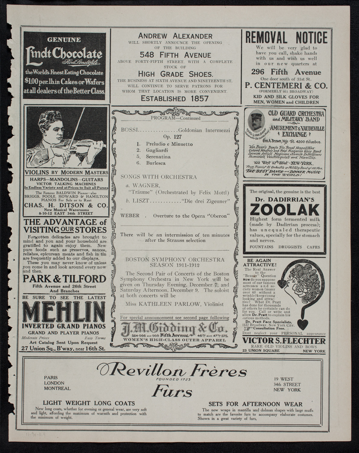 Boston Symphony Orchestra, November 9, 1911, program page 7