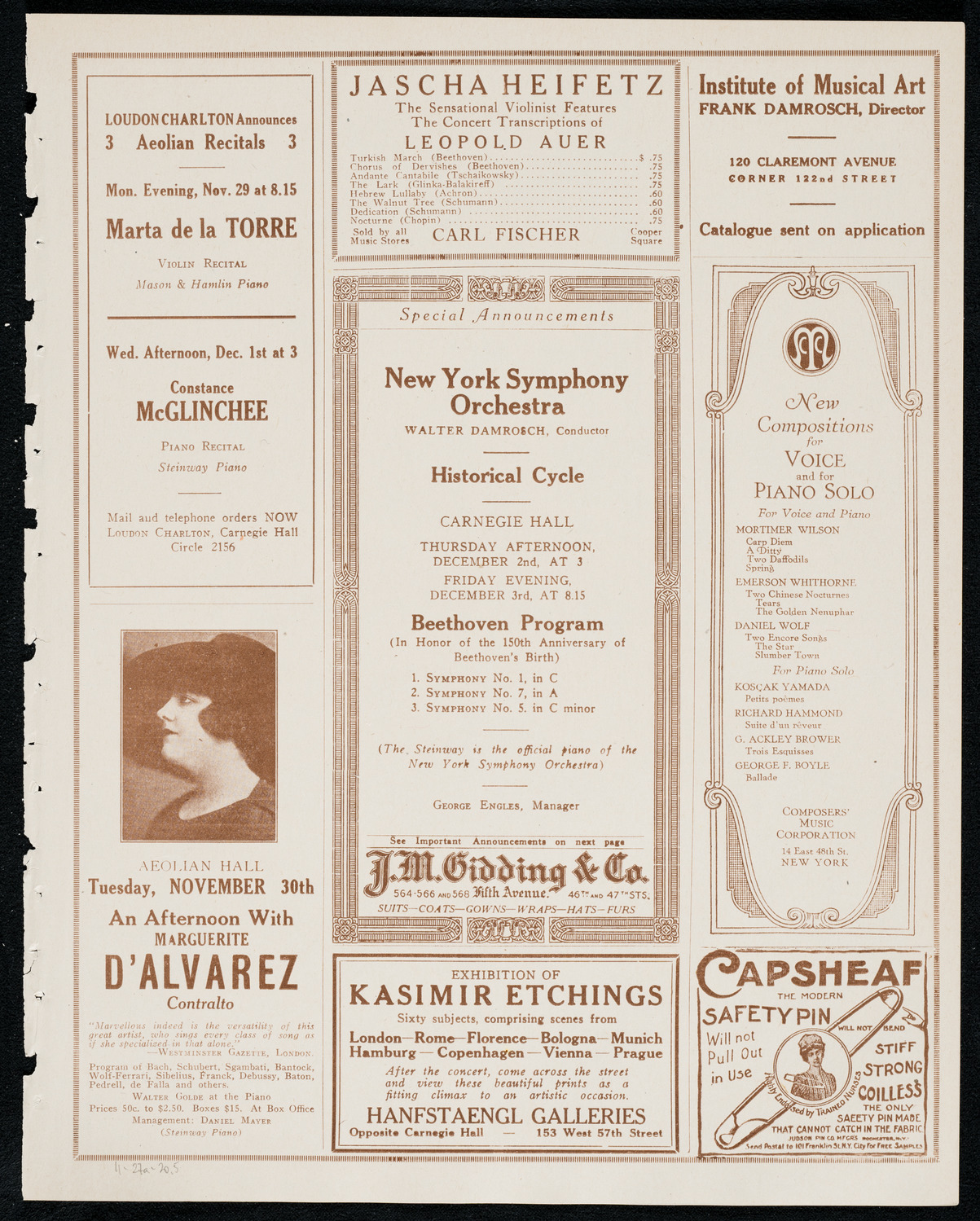Benno Moiseiwitsch, Piano, November 27, 1920, program page 9
