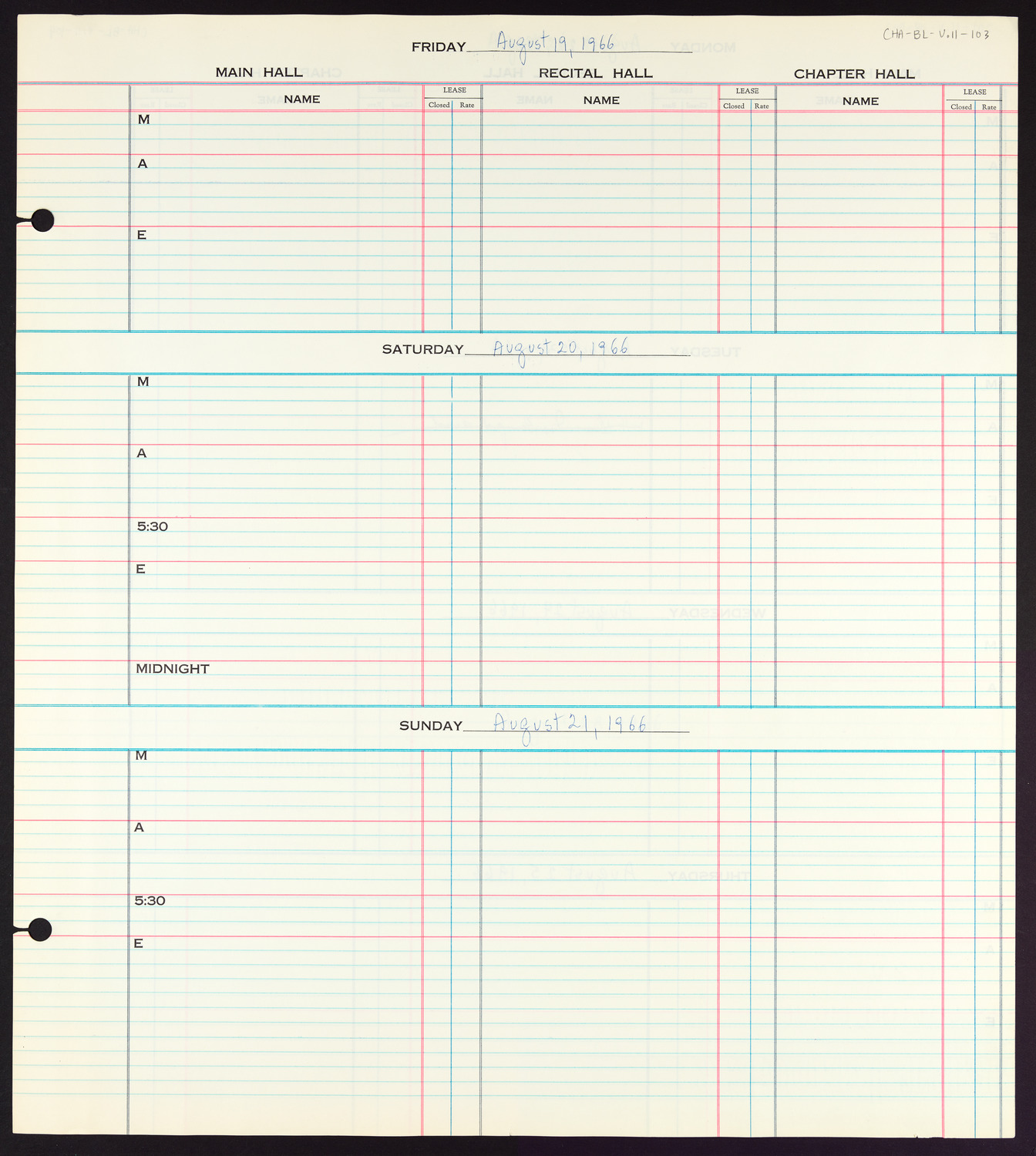 Carnegie Hall Booking Ledger, volume 11, page 103