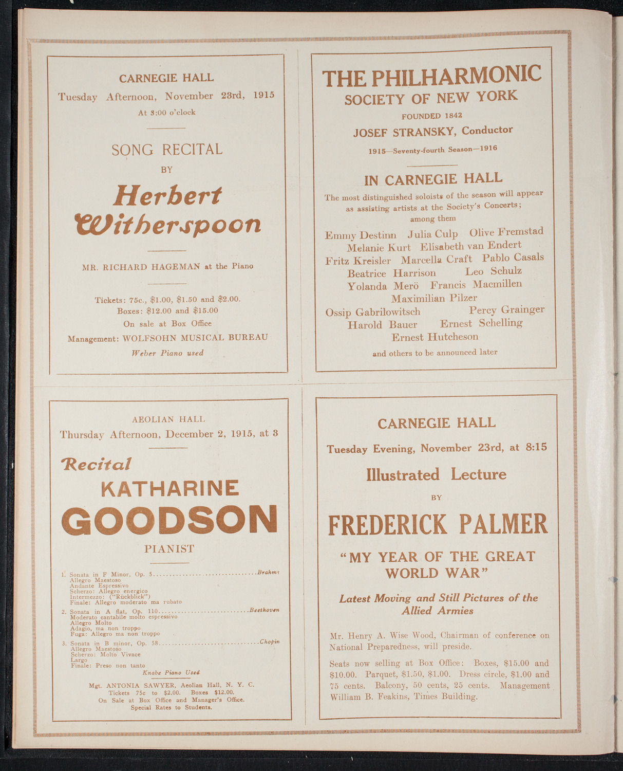 New York Philharmonic, November 18, 1915, program page 10