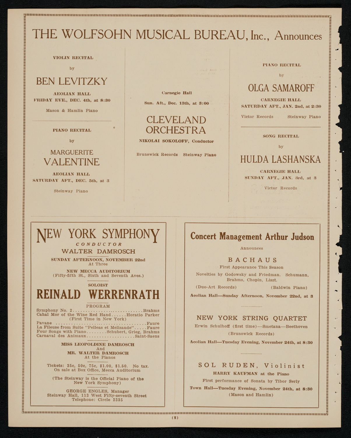 Ossip Gabrilowitsch, Piano, November 21, 1925, program page 8