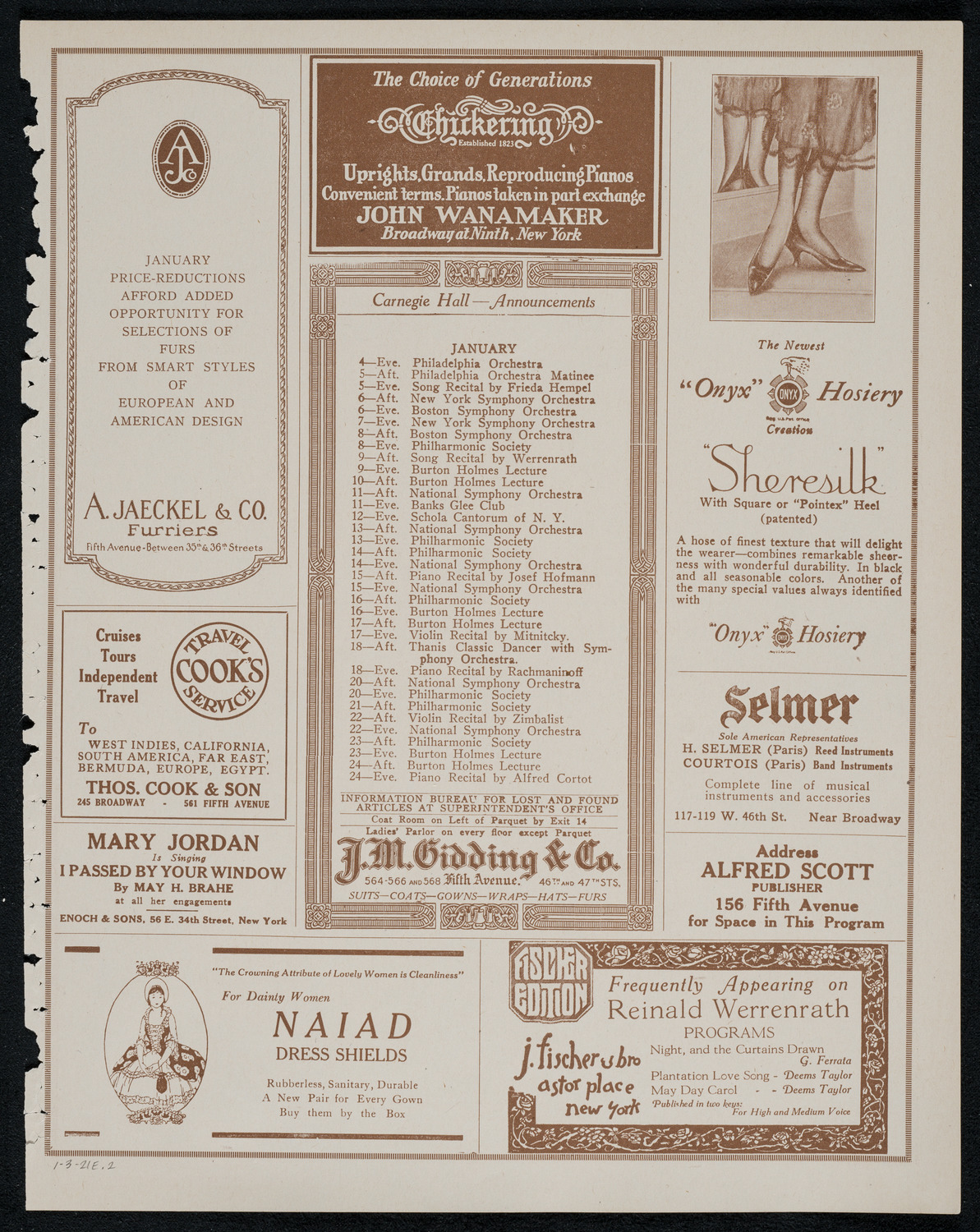 La Scala Orchestra, January 3, 1921, program page 3
