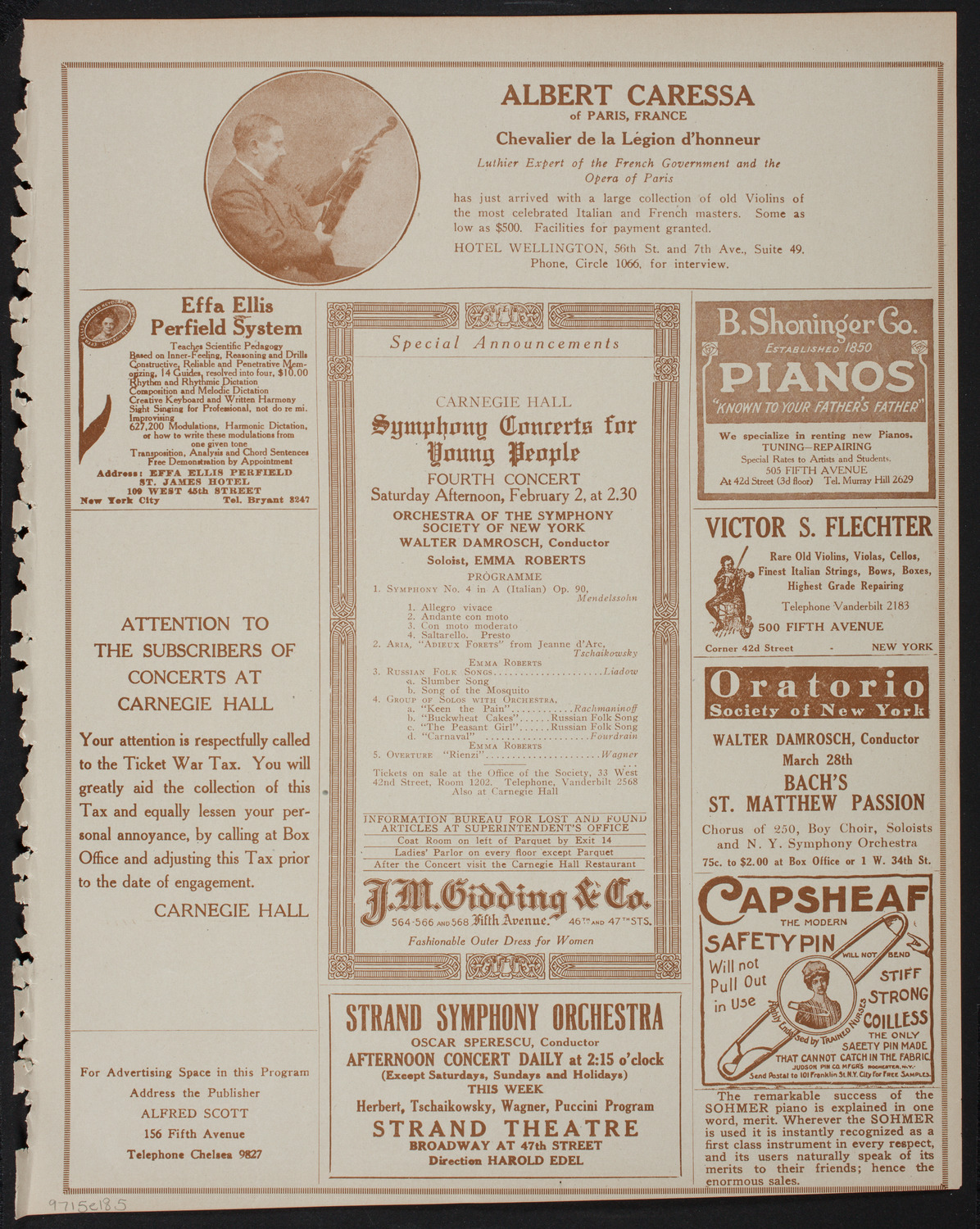 New York Symphony Orchestra, January 5, 1918, program page 9