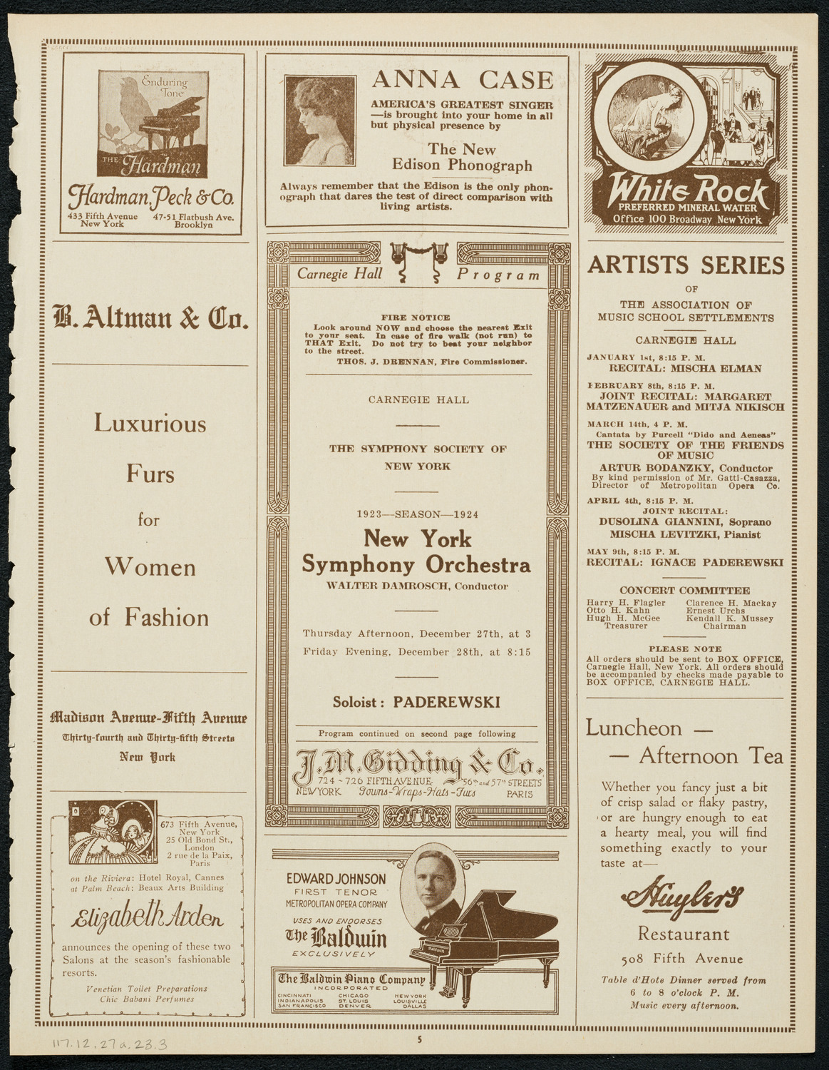 New York Symphony Orchestra, December 27, 1923, program page 5