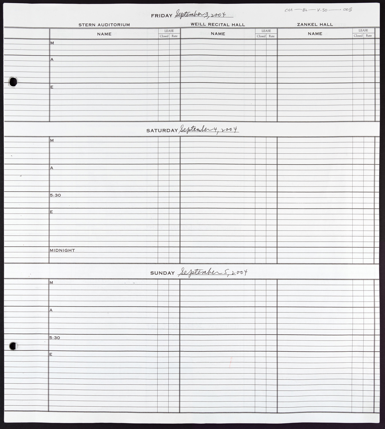 Carnegie Hall Booking Ledger, volume 50, page 5