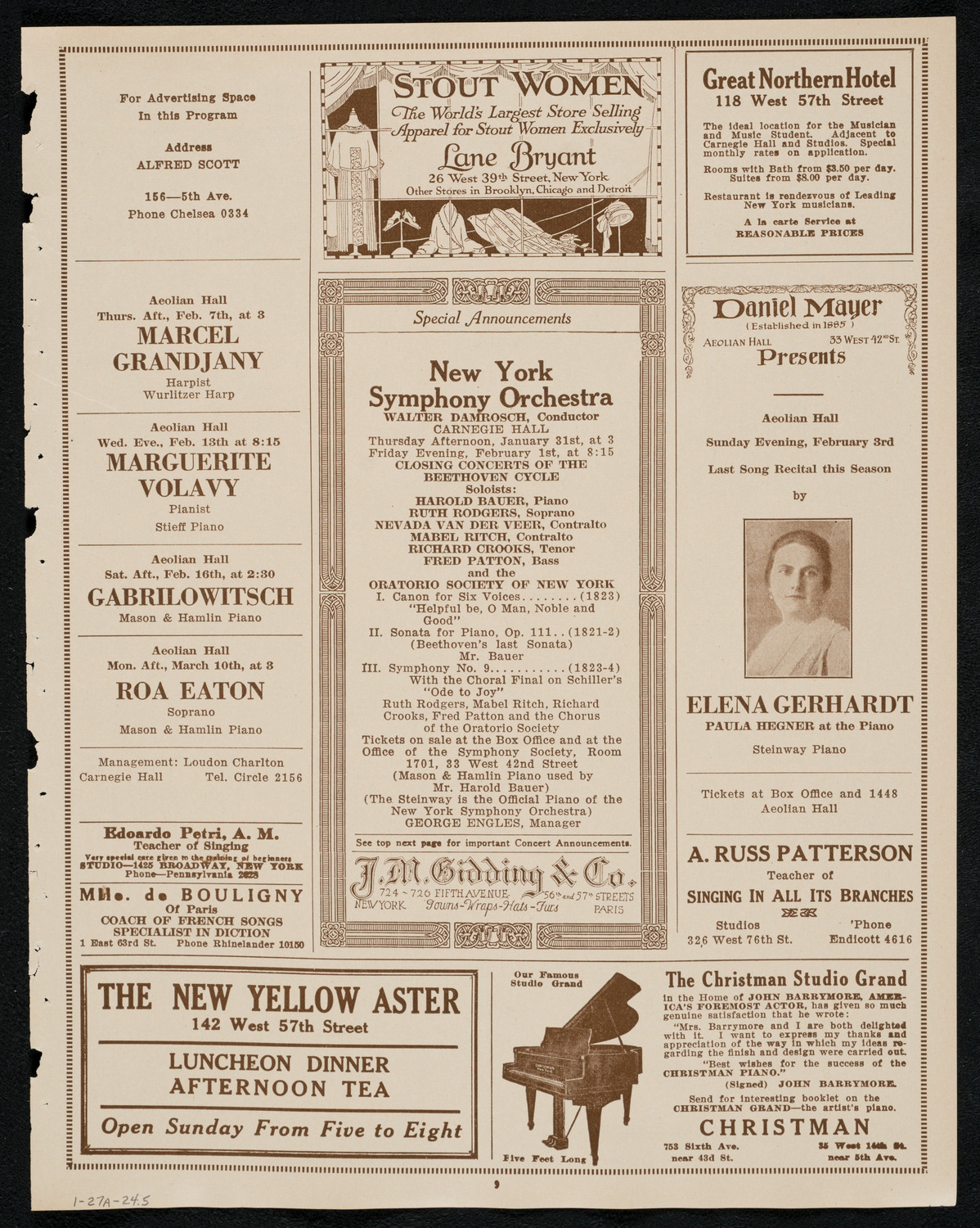 New York Philharmonic, January 27, 1924, program page 9