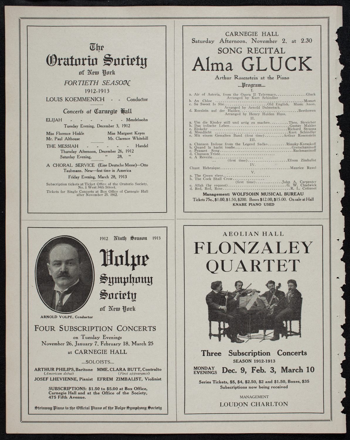 Mischa Elman, Violin, October 26, 1912, program page 10