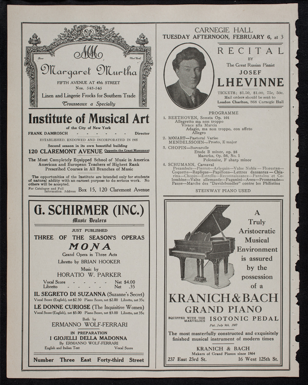 Wilhelm Backhaus, Piano, January 20, 1912, program page 6