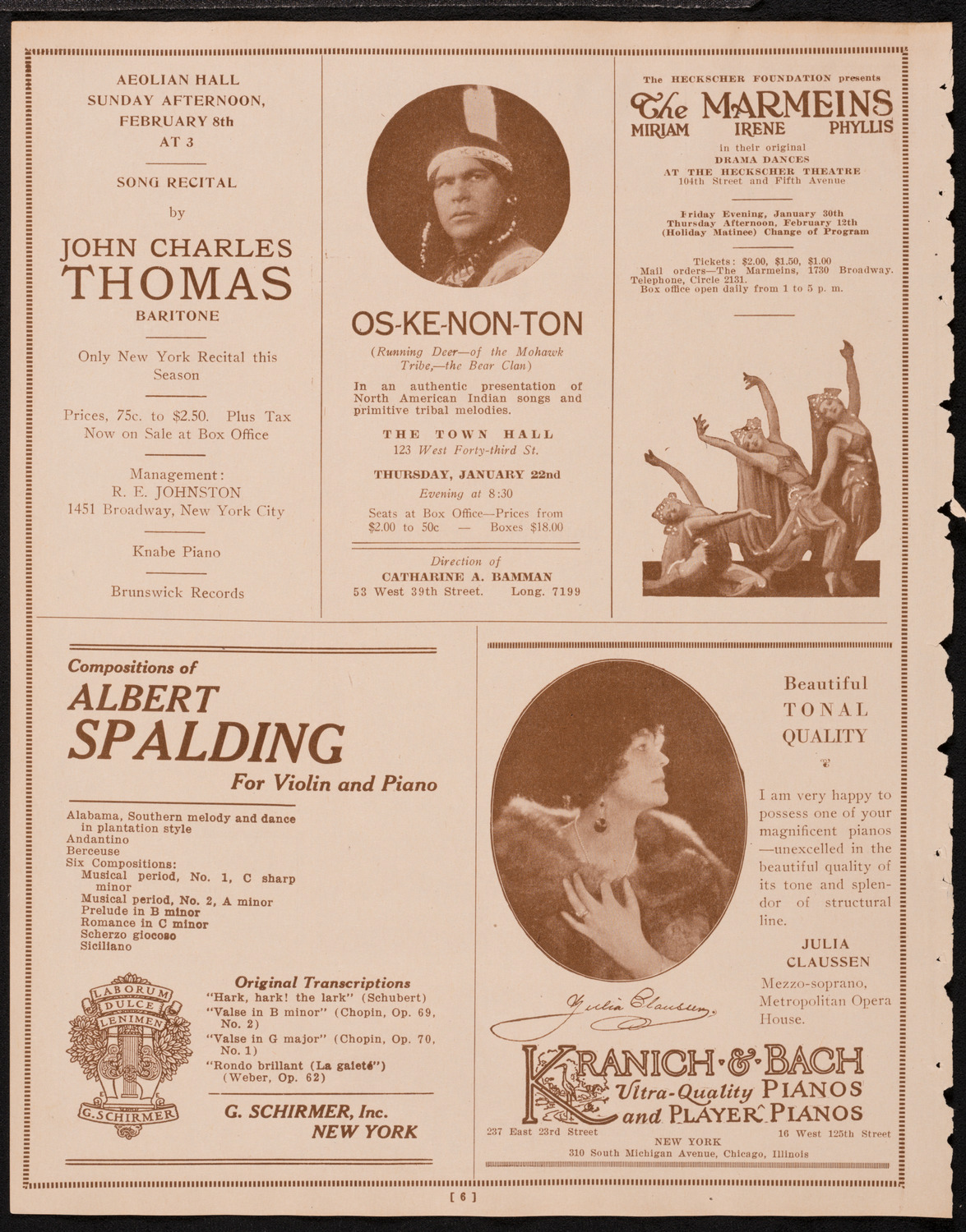 John McCormack, Tenor, January 18, 1925, program page 6