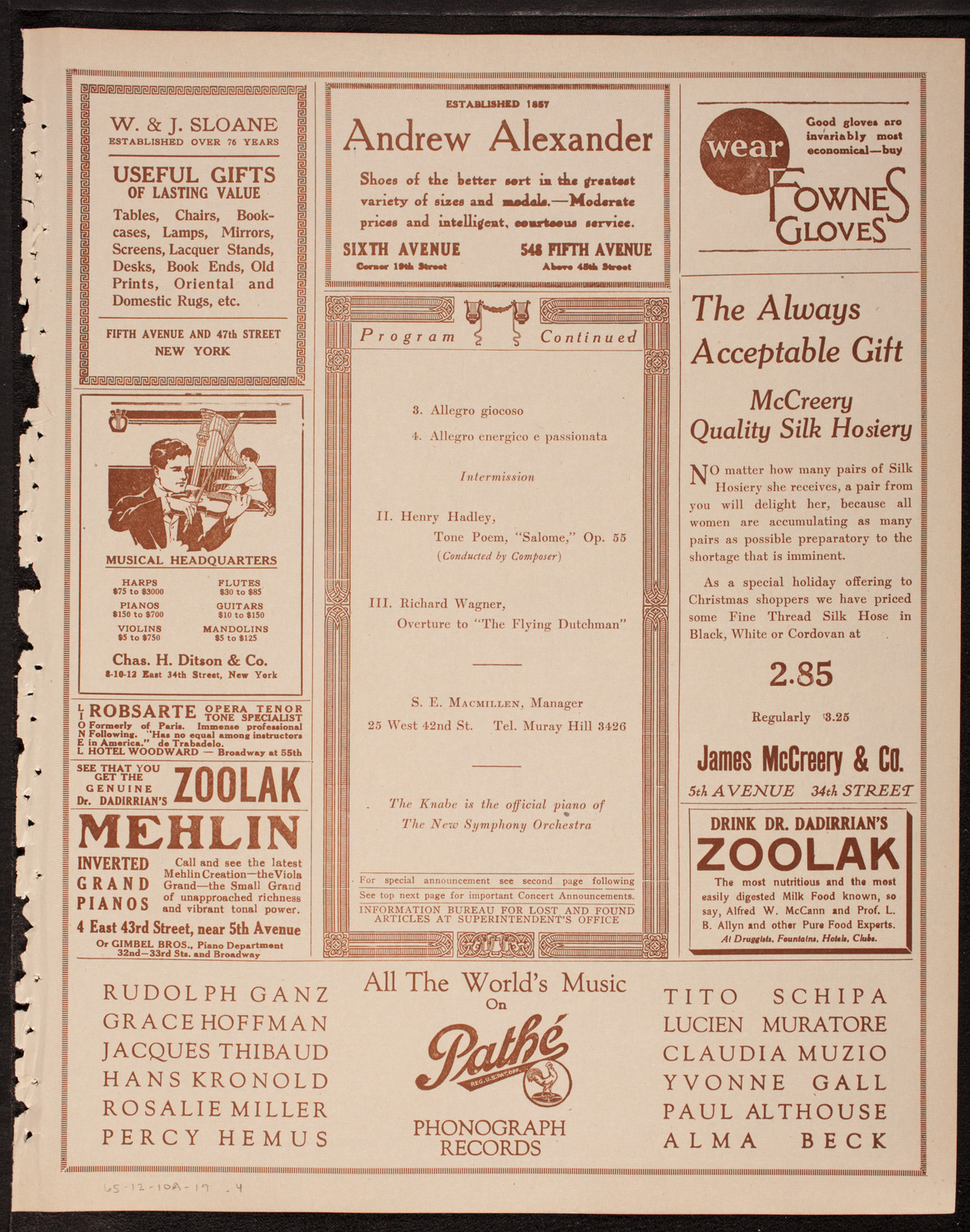 New Symphony Orchestra, December 10, 1919, program page 7