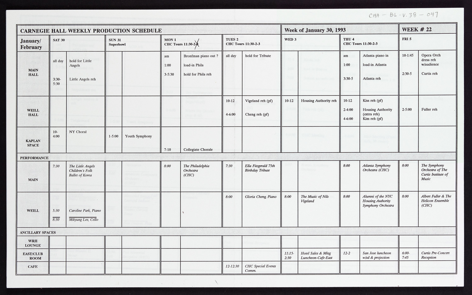 Carnegie Hall Booking Ledger, volume 38, page 47a