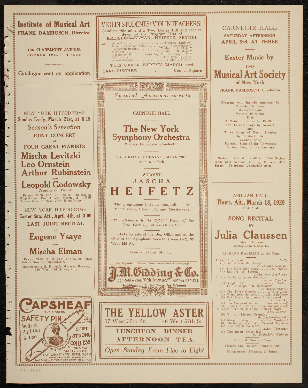 Josef Hofmann, Piano, March 13, 1920, program page 9