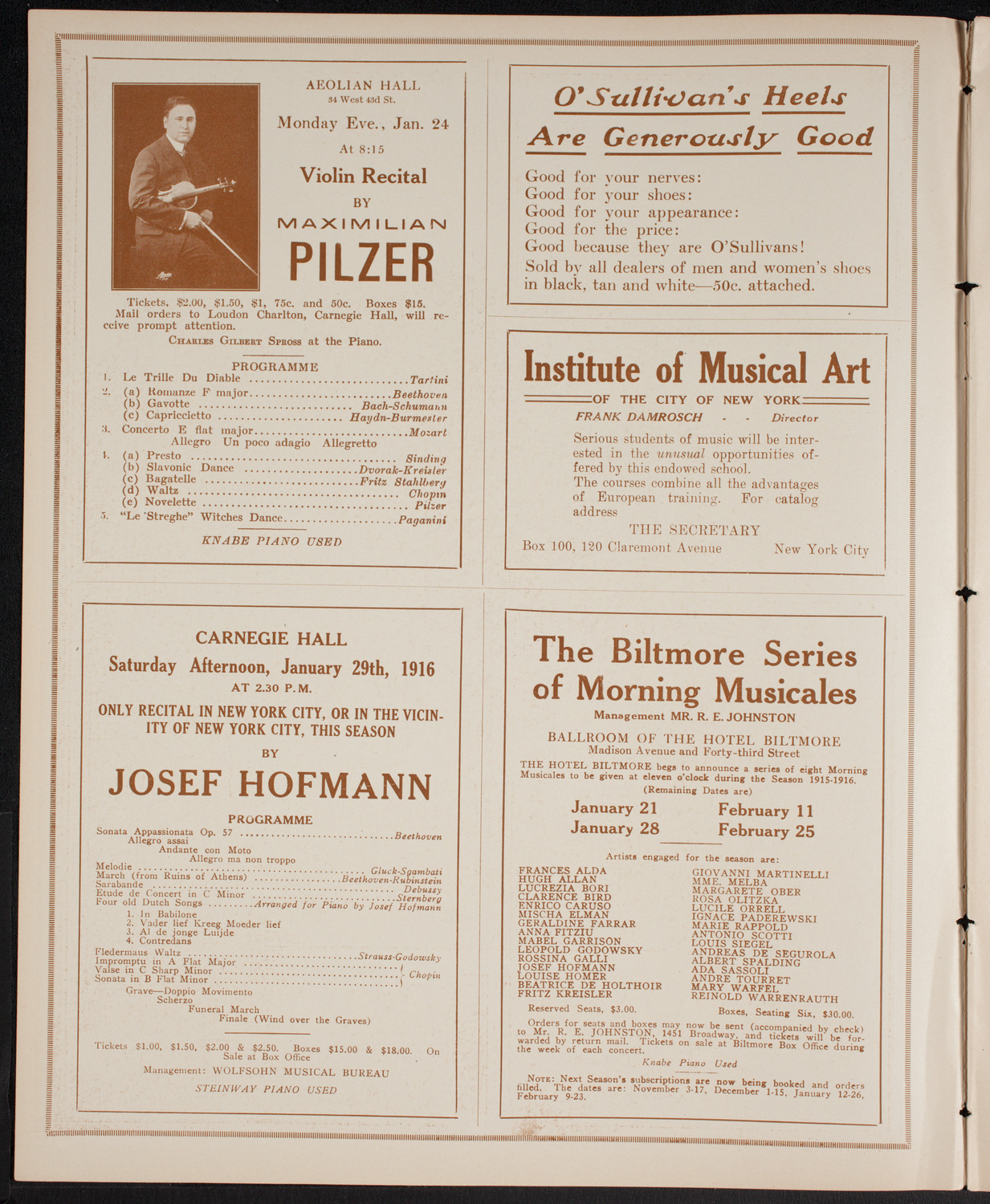 New York Philharmonic, January 20, 1916, program page 2