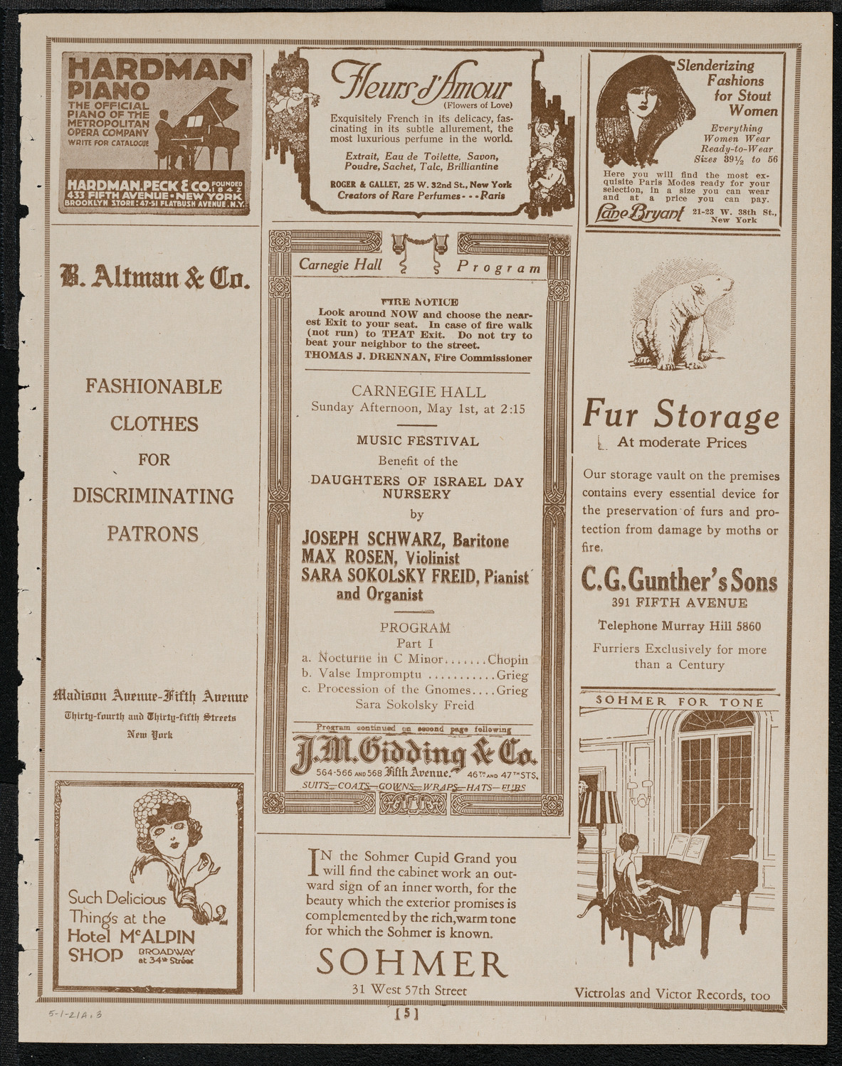 Joseph Schwarz, Baritone, Max Rosen, Violin, and Sara Sokolsky-Freid, Piano, May 1, 1921, program page 5