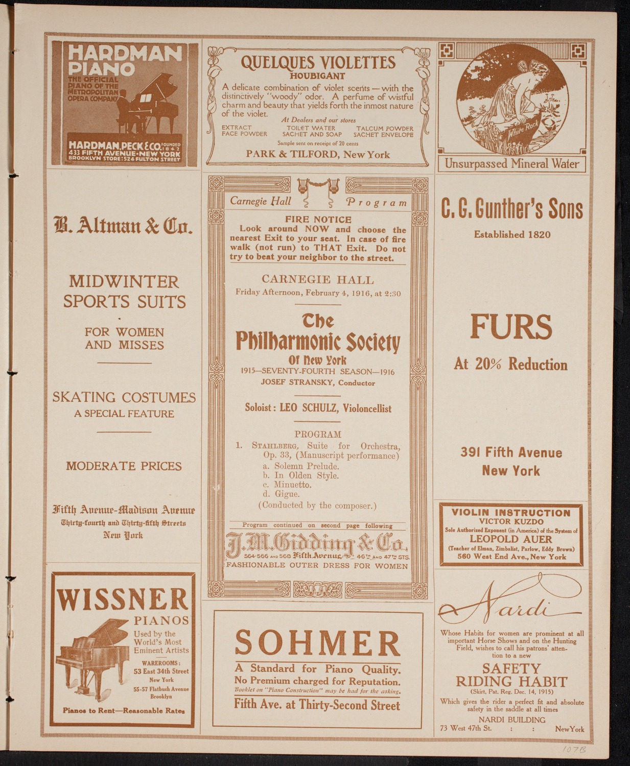 New York Philharmonic, February 4, 1916, program page 5