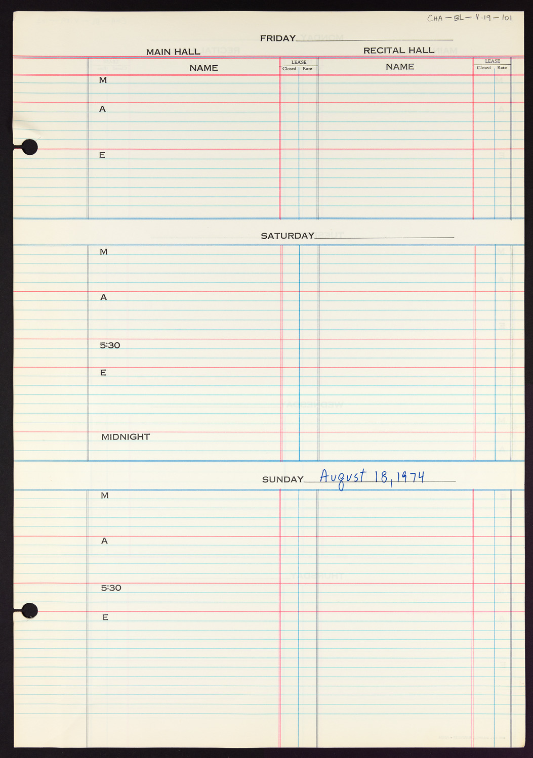 Carnegie Hall Booking Ledger, volume 19, page 101