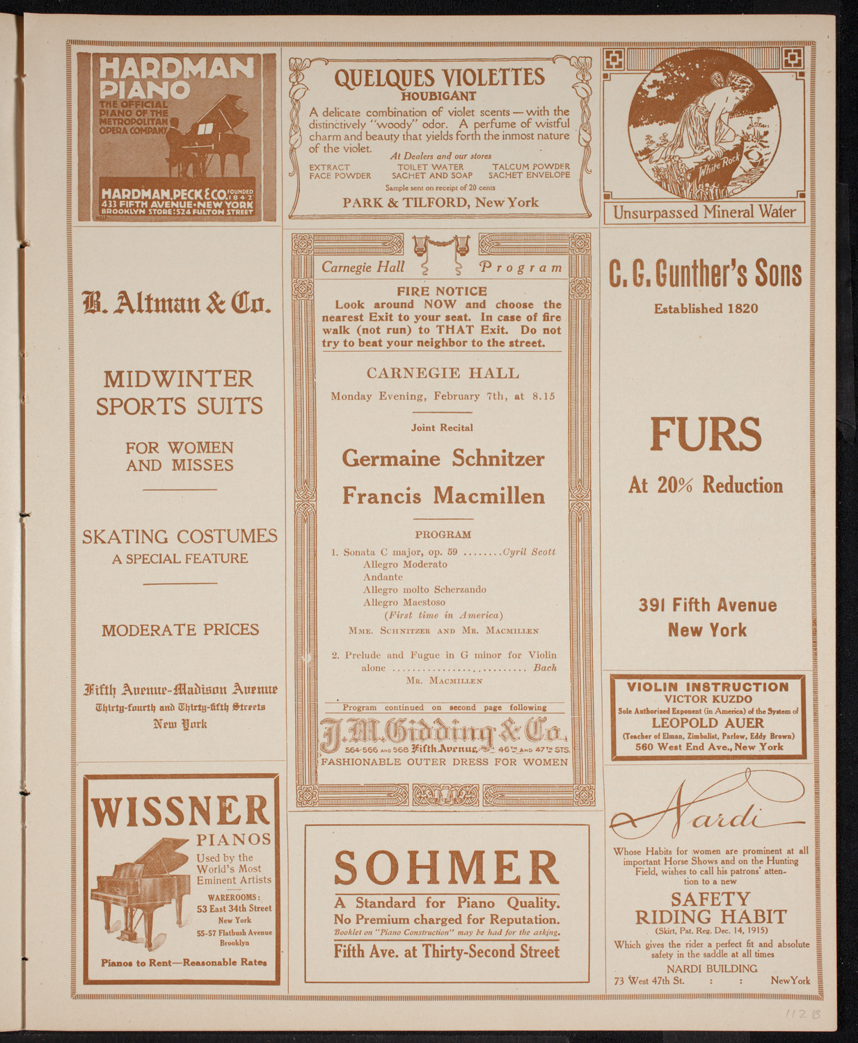 Germaine Schnitzer, Piano, and Francis MacMillen, Violin, February 7, 1916, program page 5