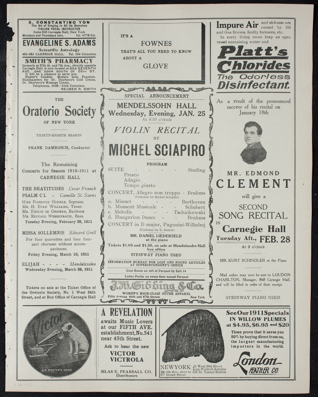 Marcella Sembrich, Soprano, January 24, 1911, program page 9