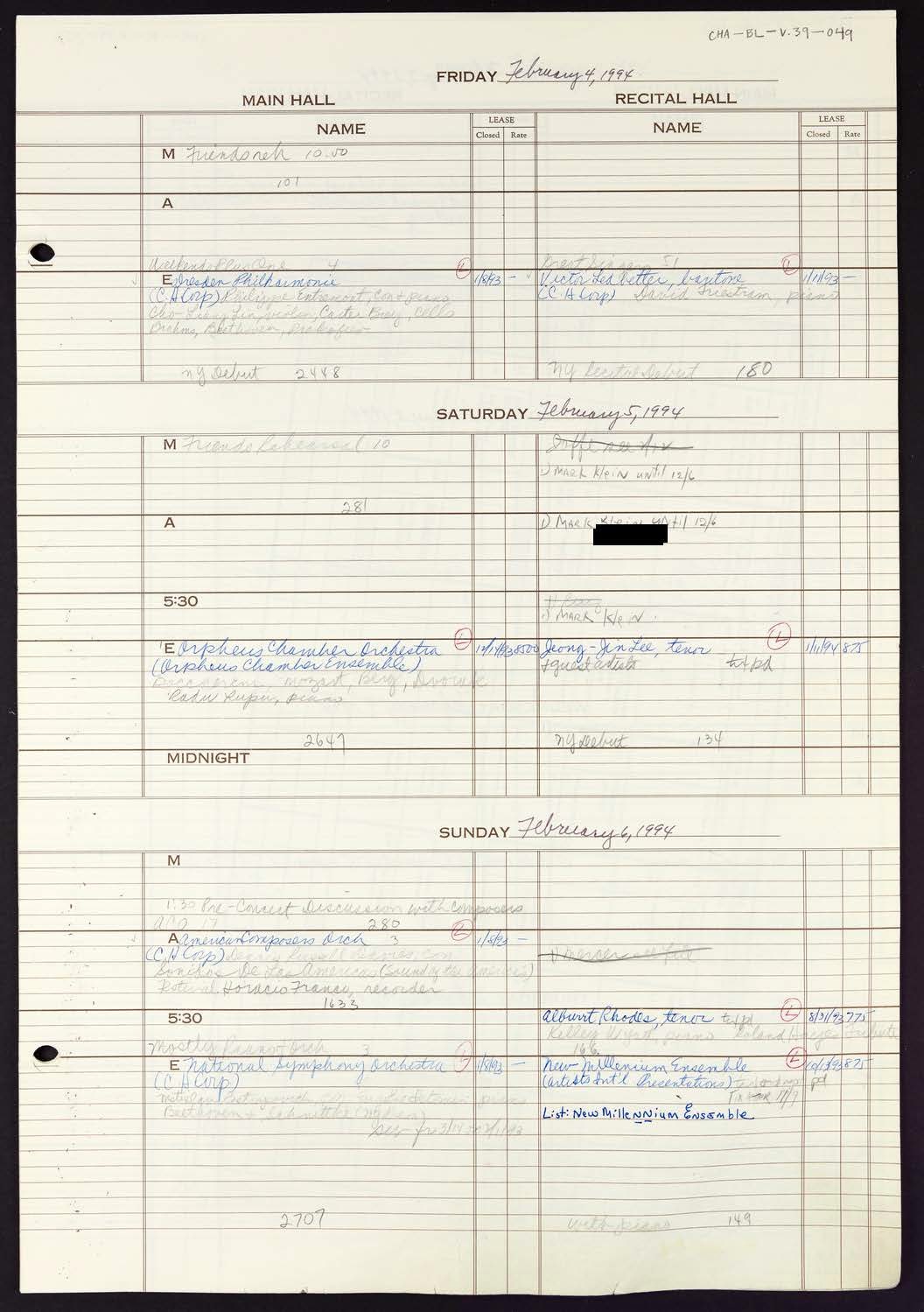 Carnegie Hall Booking Ledger, volume 39, page 49