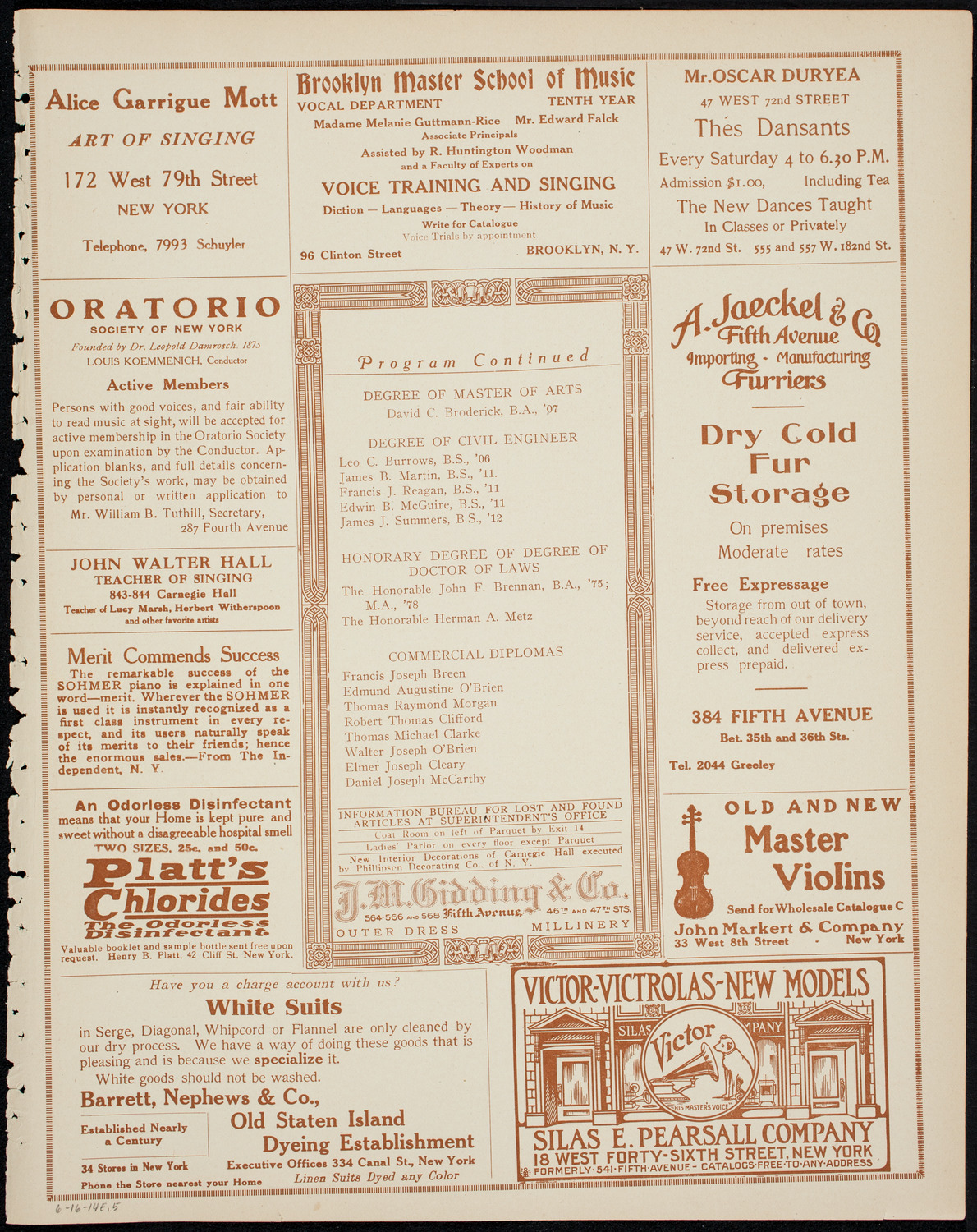 Graduation: Manhattan College, June 16, 1914, program page 9