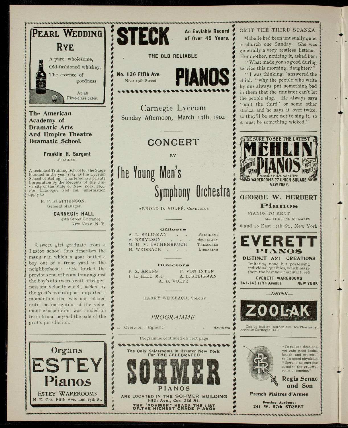 Young Men's Symphony Orchestra, March 13, 1904, program page 2