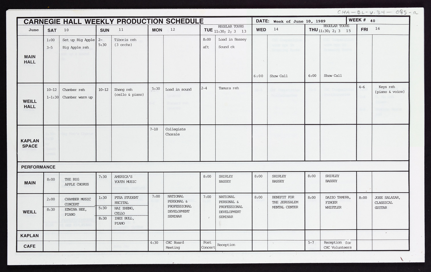 Carnegie Hall Booking Ledger, volume 34, page 85a