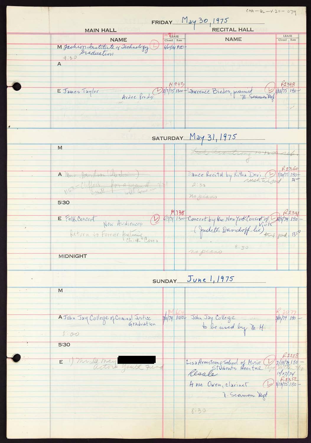 Carnegie Hall Booking Ledger, volume 20, page 79