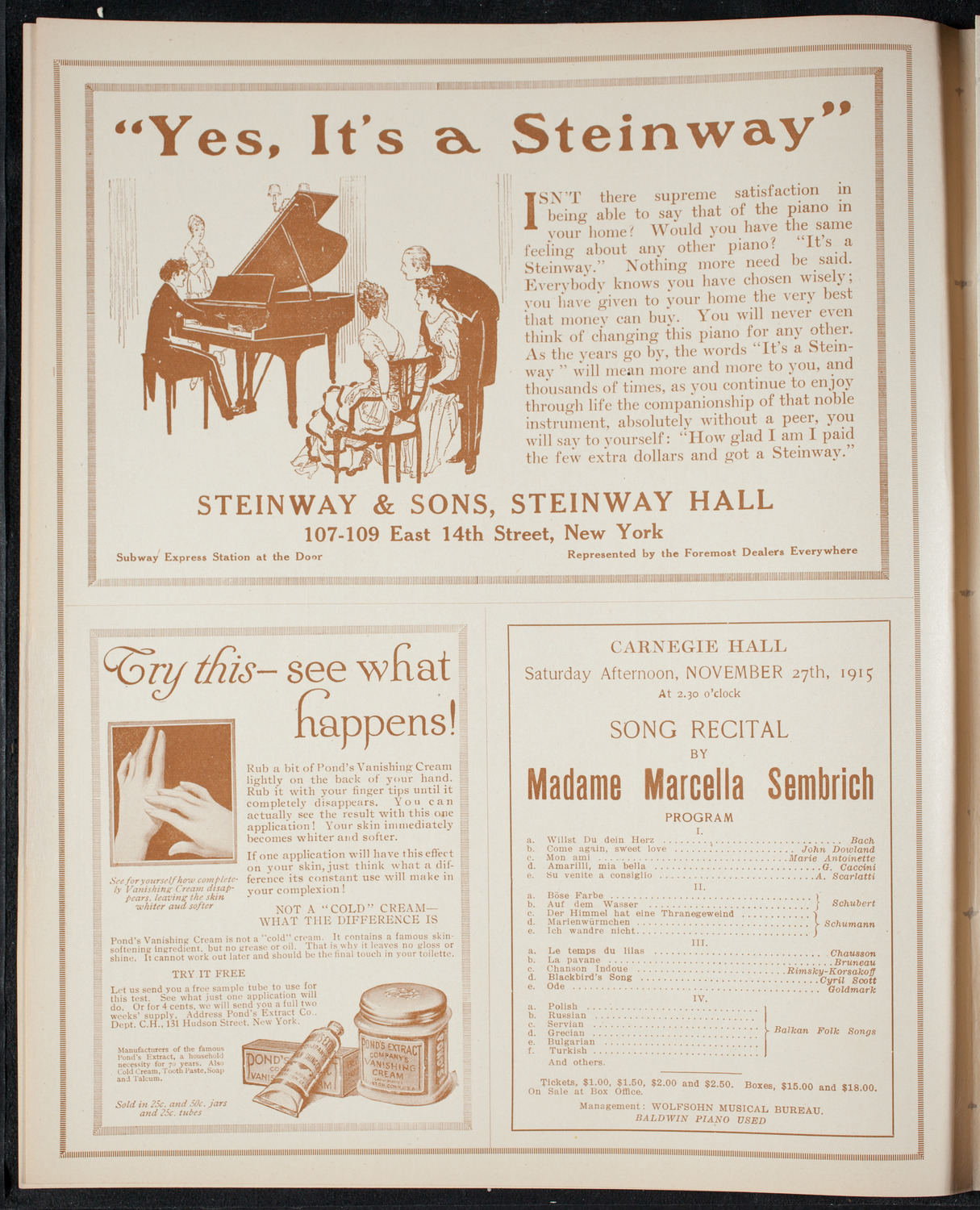Ernestine Schumann-Heink, Mezzo-Soprano, November 2, 1915, program page 4
