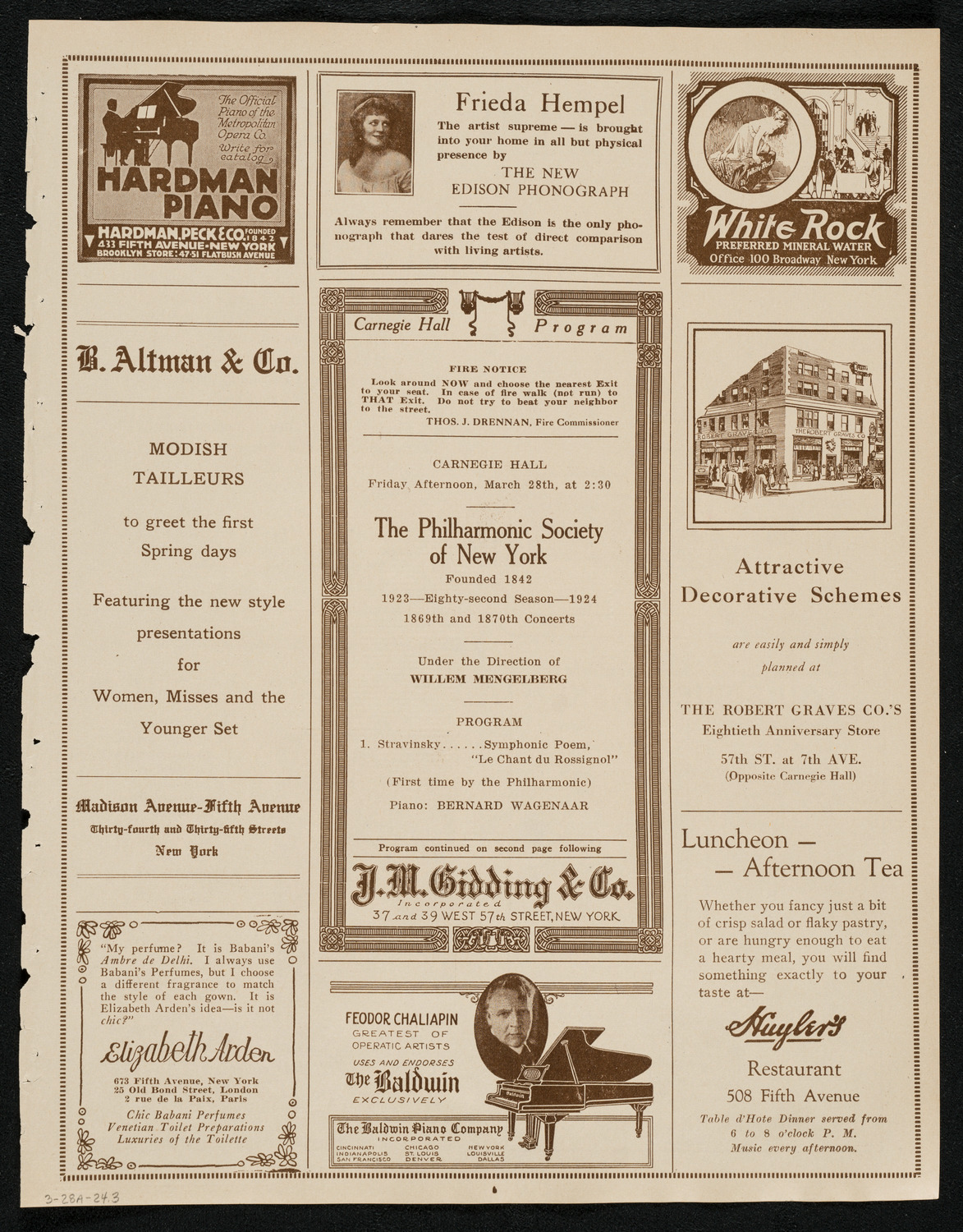 New York Philharmonic, March 28, 1924, program page 5