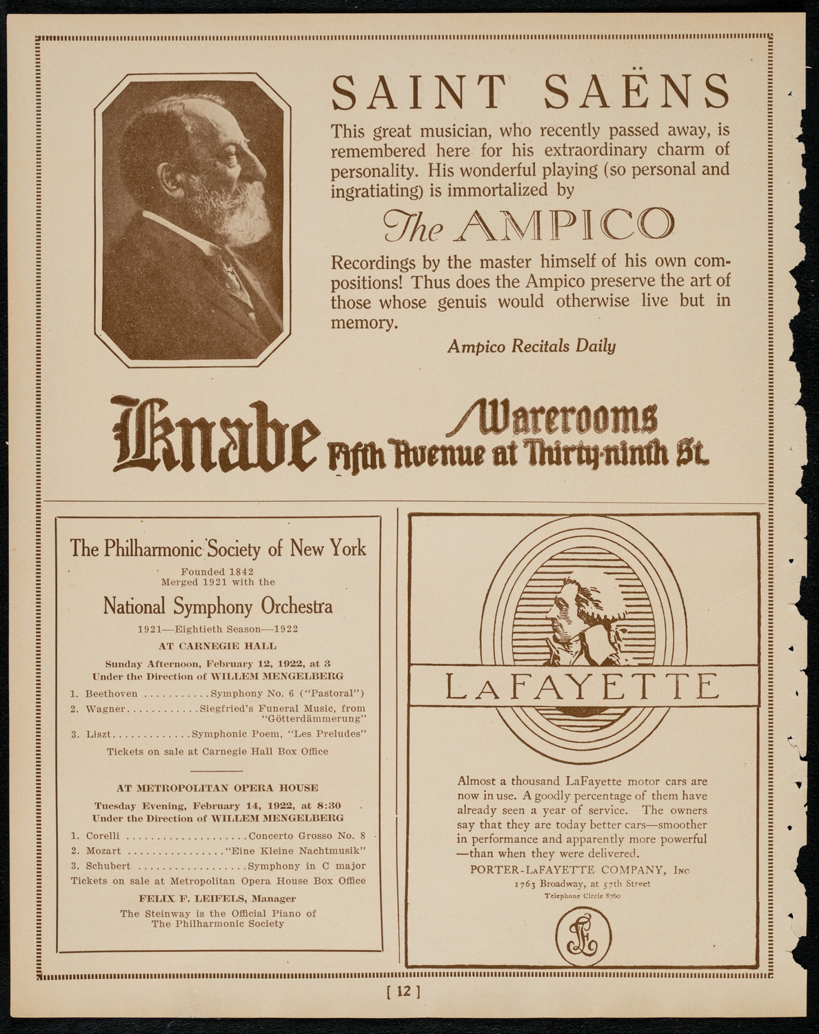 Josef Hofmann, Piano, February 11, 1922, program page 12
