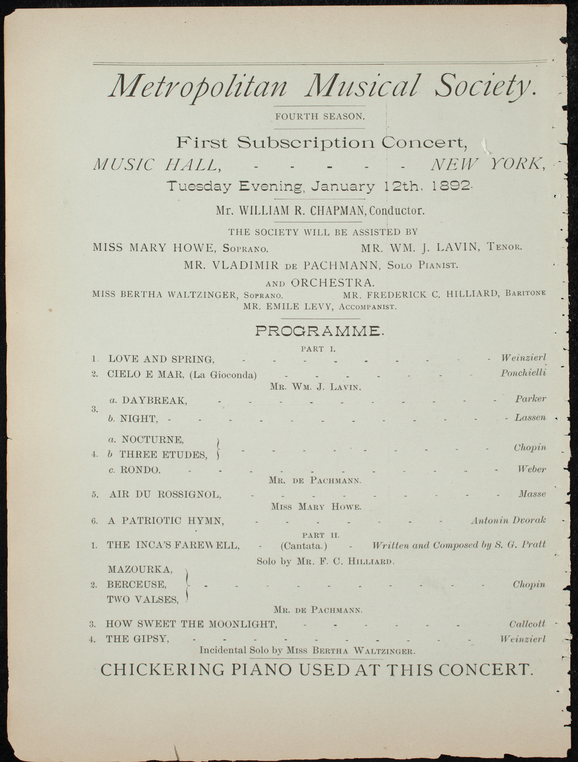 Metropolitan Musical Society, January 12, 1892, program page 6