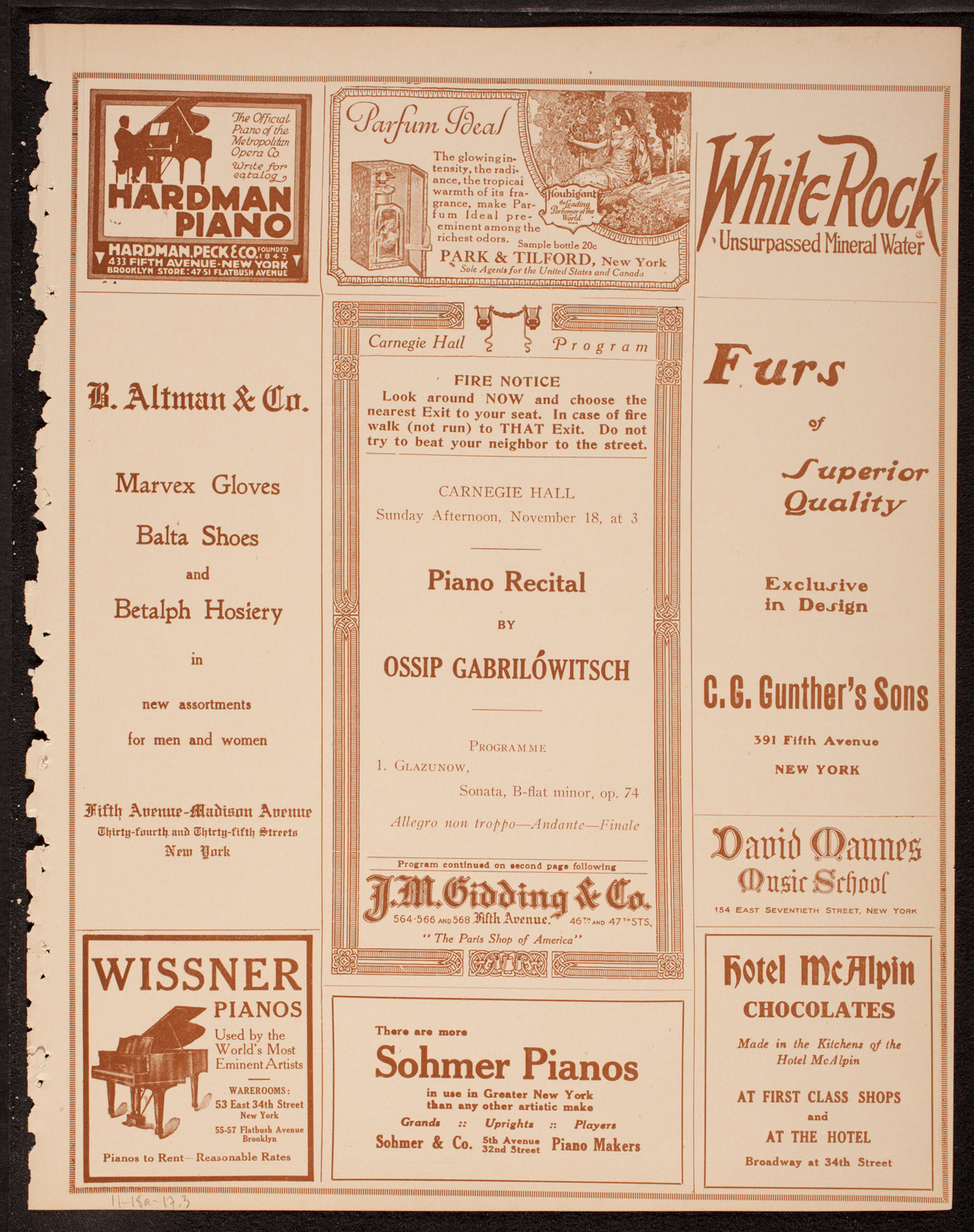 Ossip Gabrilowitsch, Piano, November 18, 1917, program page 5