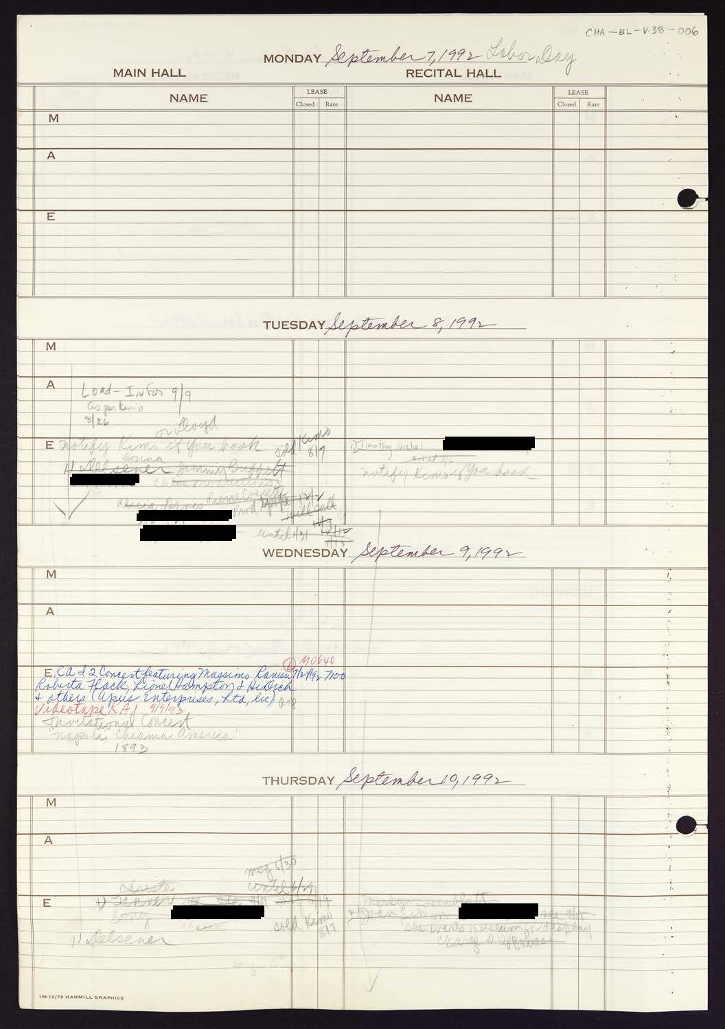 Carnegie Hall Booking Ledger, volume 38, page 6