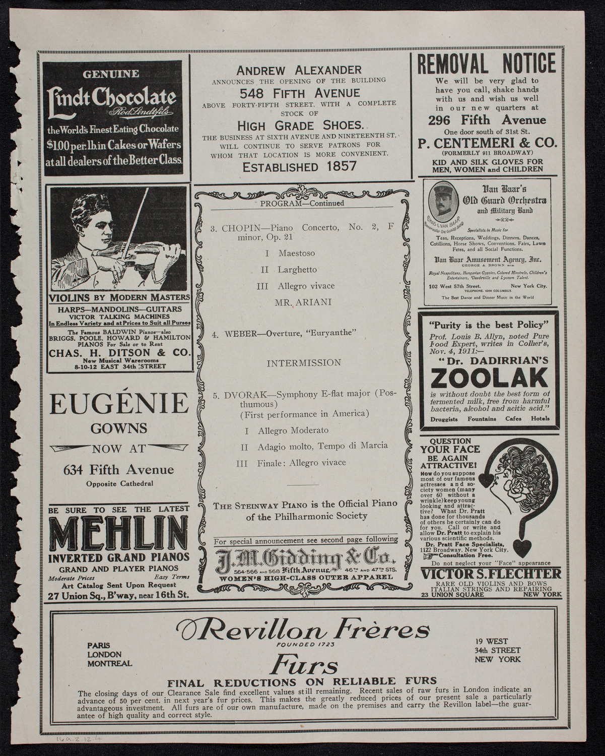 New York Philharmonic, February 16, 1912, program page 7