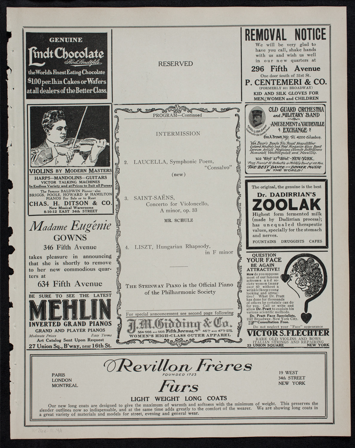 New York Philharmonic, November 26, 1911, program page 7