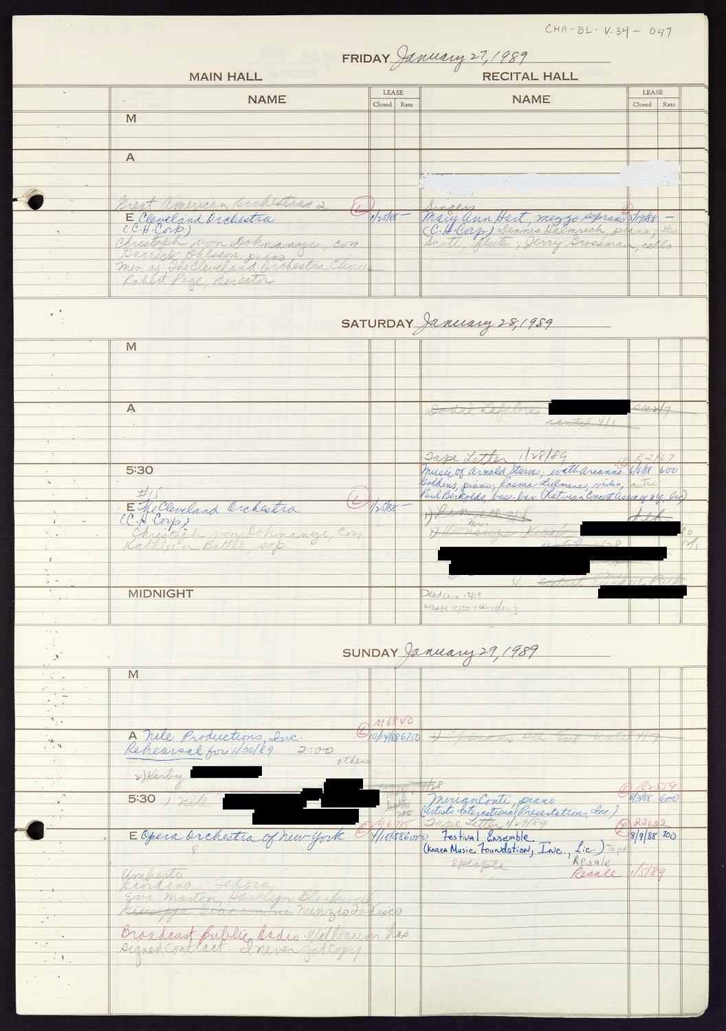 Carnegie Hall Booking Ledger, volume 34, page 47