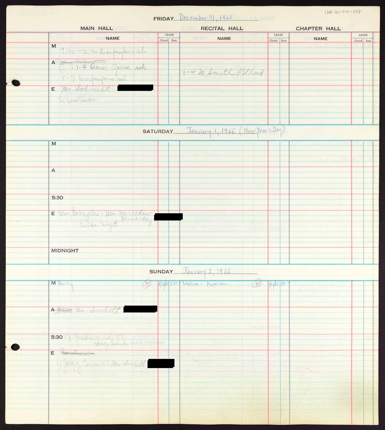 Carnegie Hall Booking Ledger, volume 11, page 37