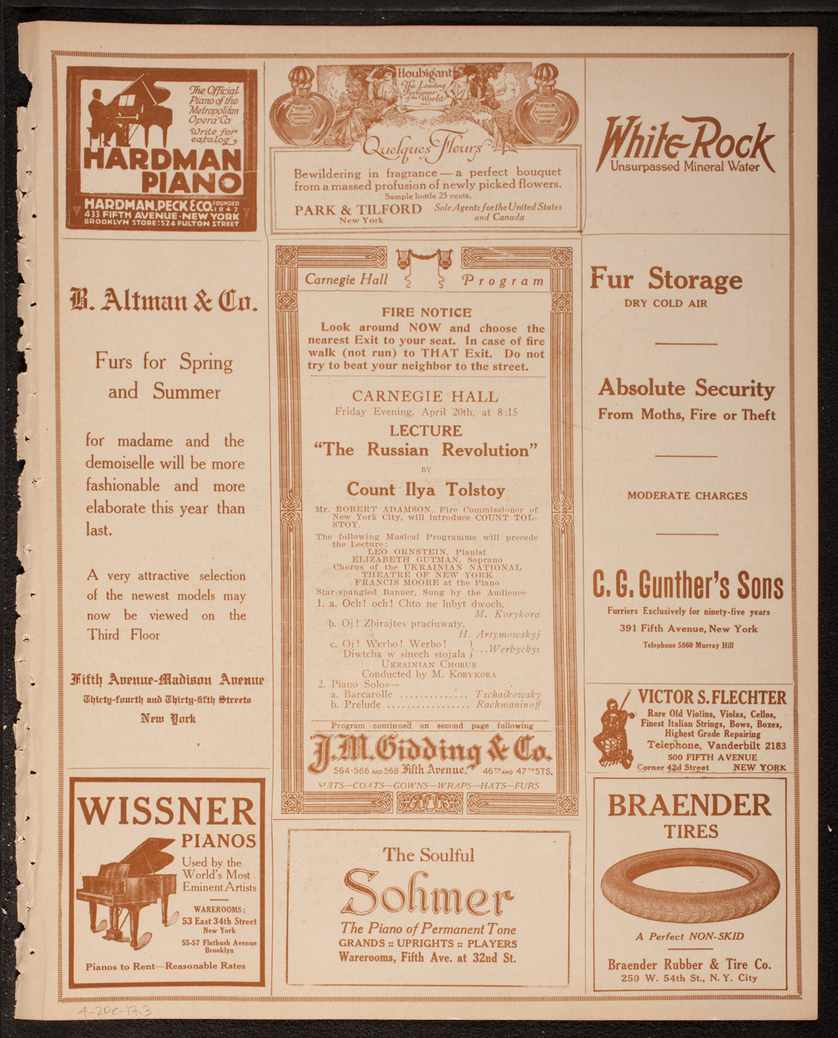 Lecture by Count Ilya Tolstoy, April 20, 1917, program page 5