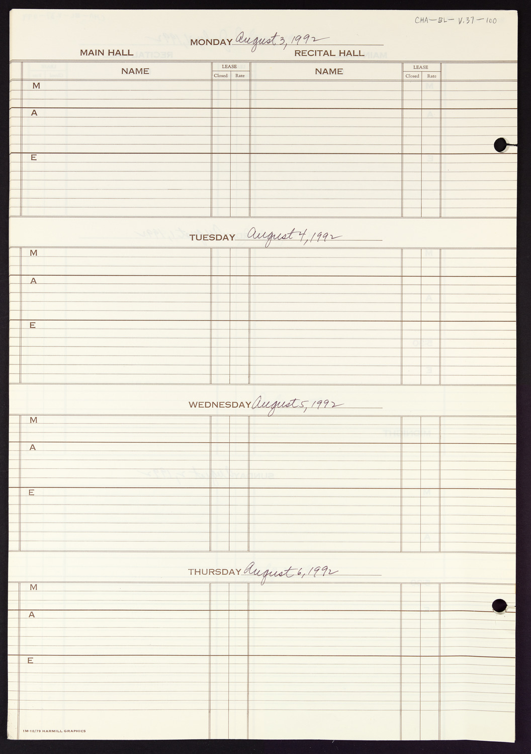 Carnegie Hall Booking Ledger, volume 37, page 100