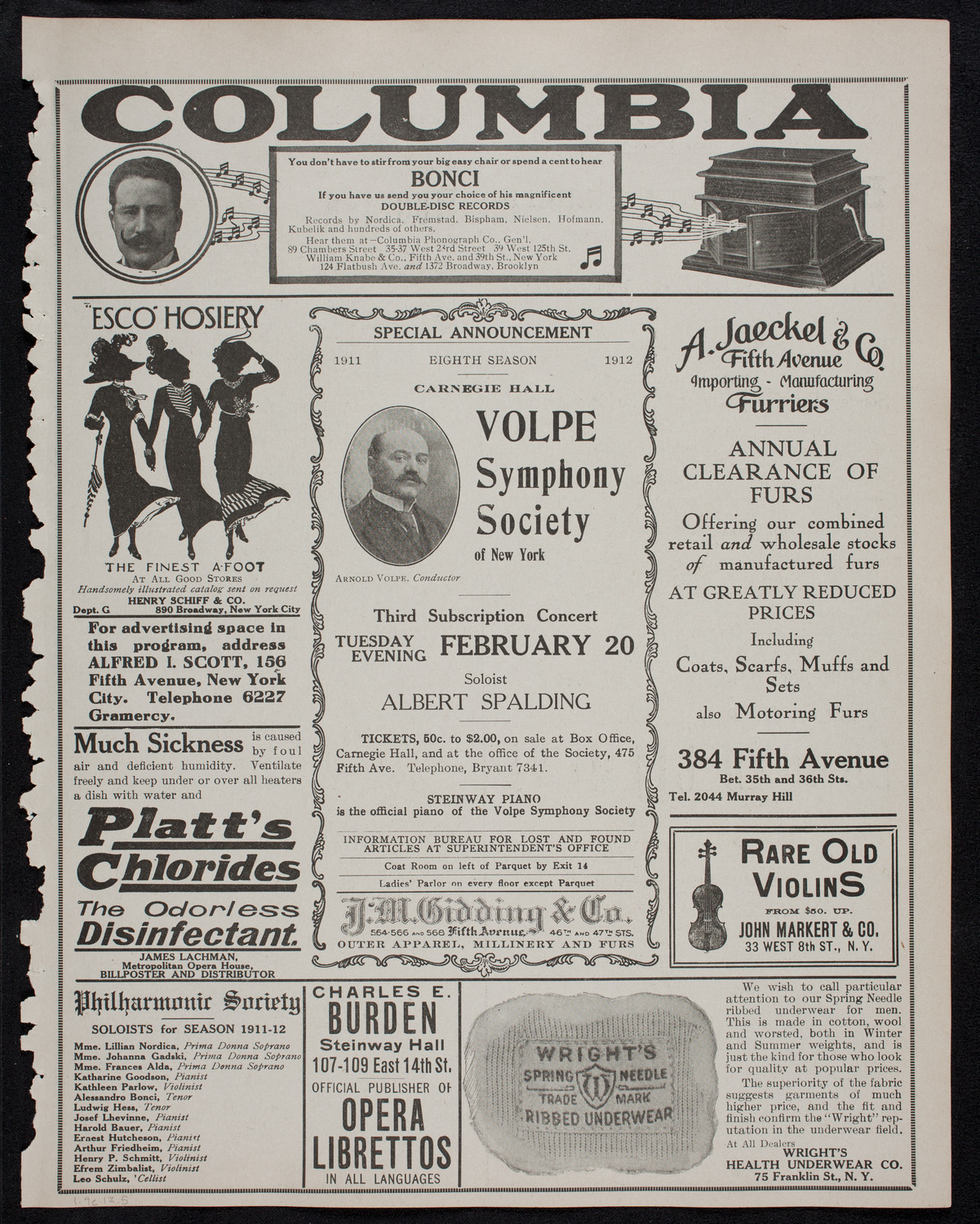 Volpe Symphony Society of New York, January 9, 1912, program page 9