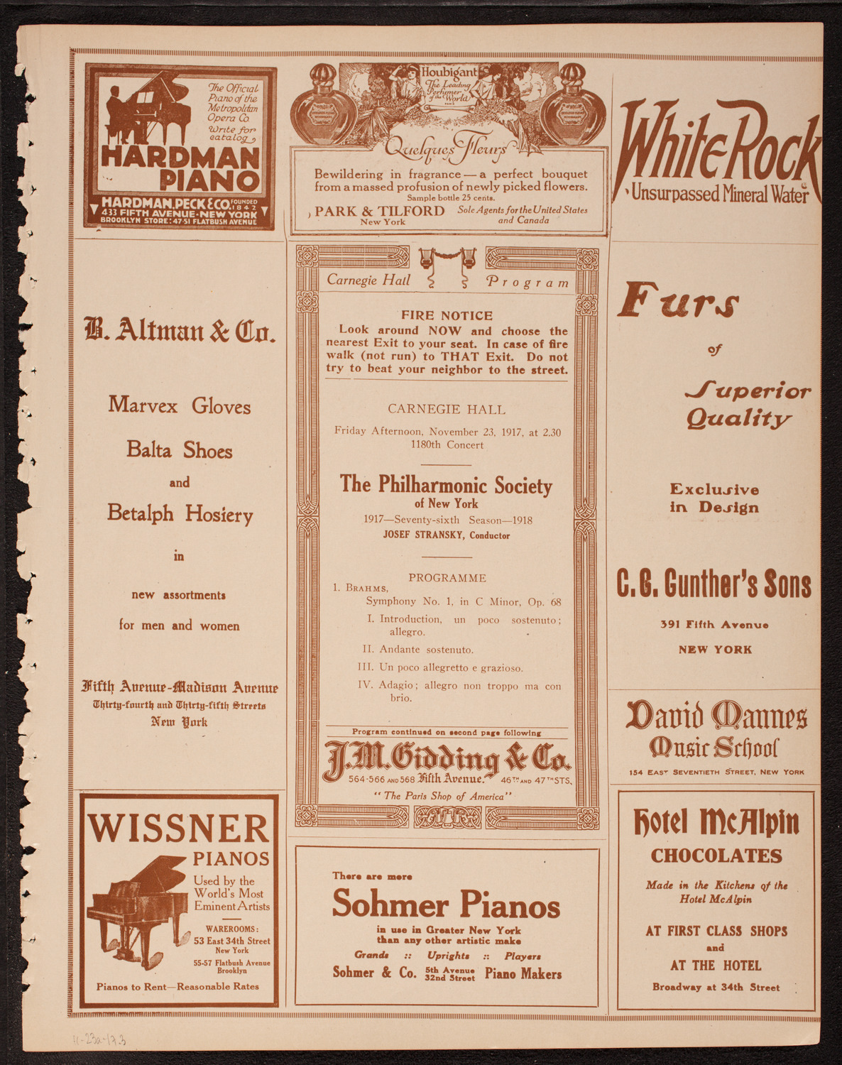 New York Philharmonic, November 23, 1917, program page 5