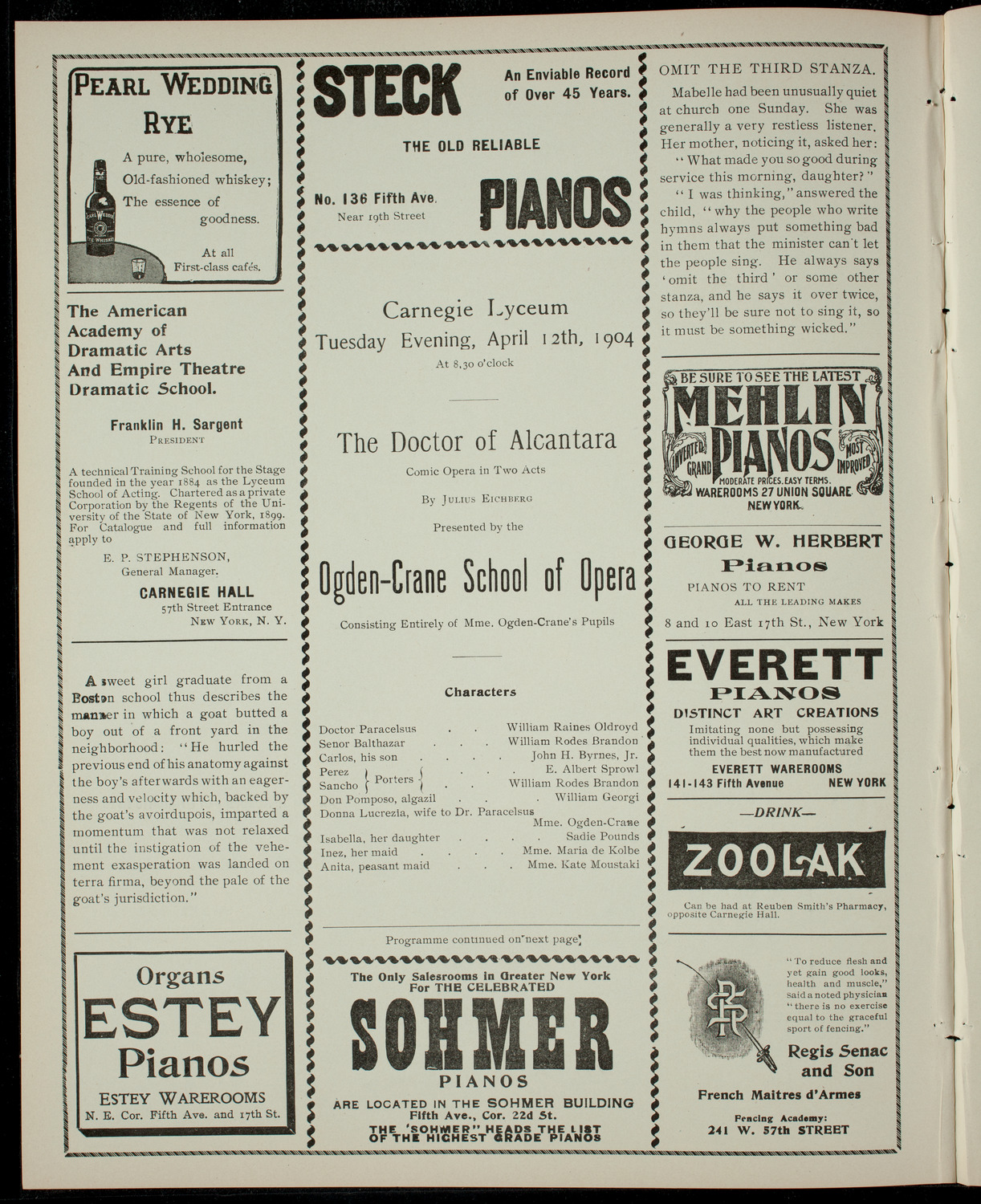 Ogden-Crane School of Opera, April 12, 1904, program page 2