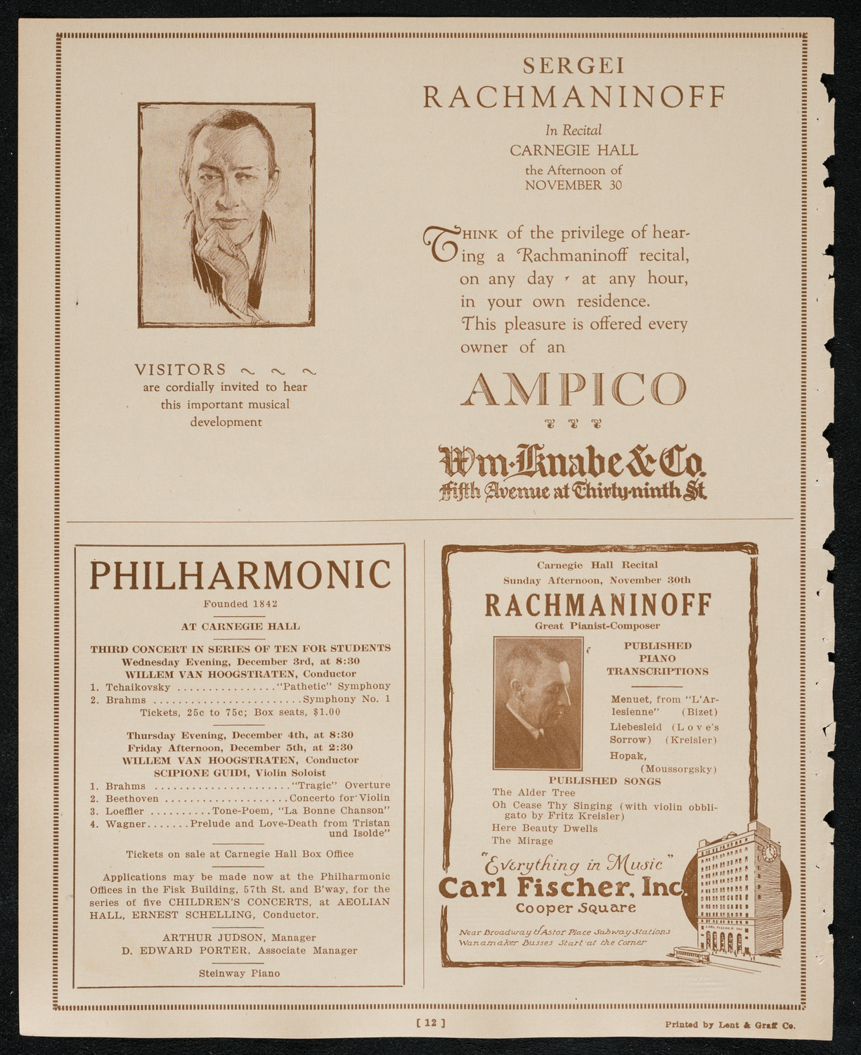 Sergei Rachmaninoff, Piano, November 30, 1924, program page 12